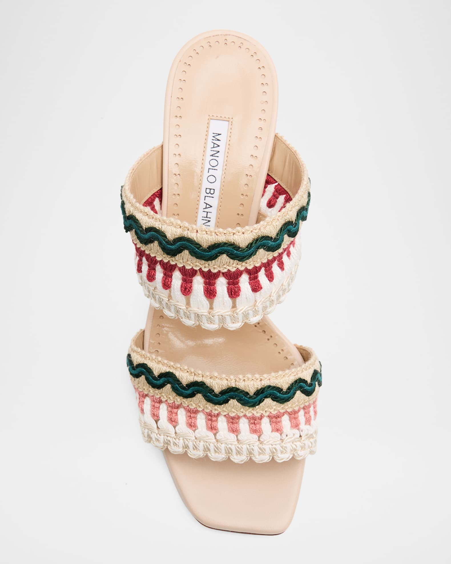 Manolo Blahnik 90mm Mabecomu Embroidered Mule Sandals | Neiman Marcus