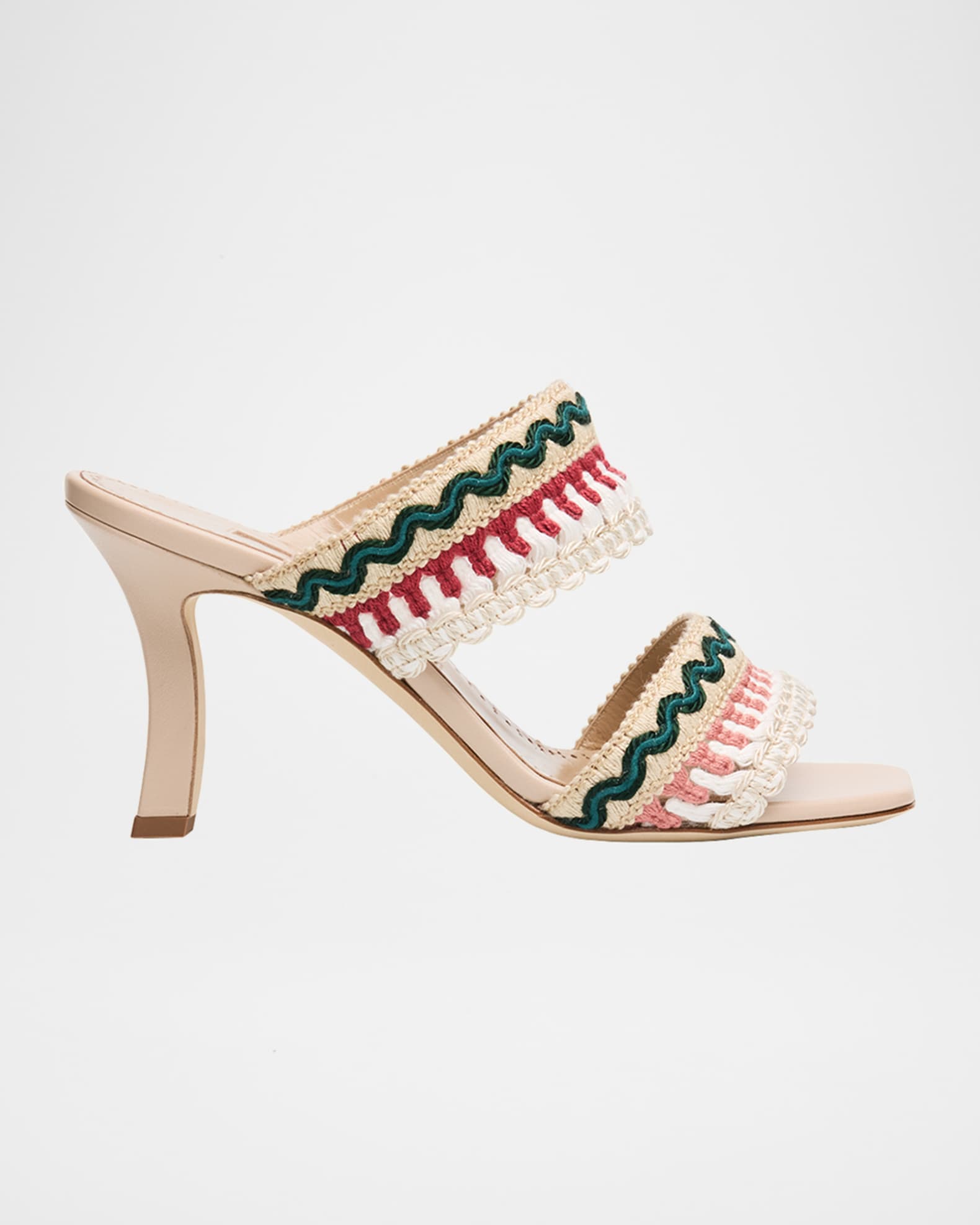 Manolo Blahnik 90mm Mabecomu Embroidered Mule Sandals | Neiman Marcus