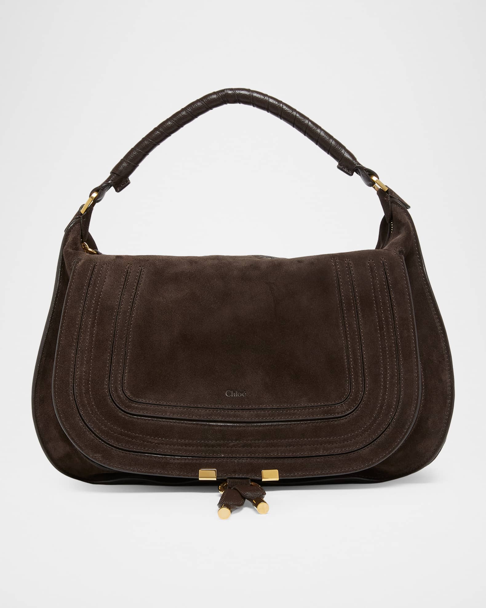 Chloe Marcie Large Saddle Shoulder Bag in Suede | Neiman Marcus