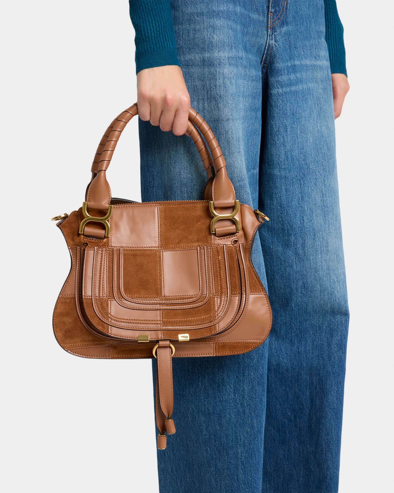 Chloe Marcie Medium Saddle Shoulder Bag in Patchwork Leather