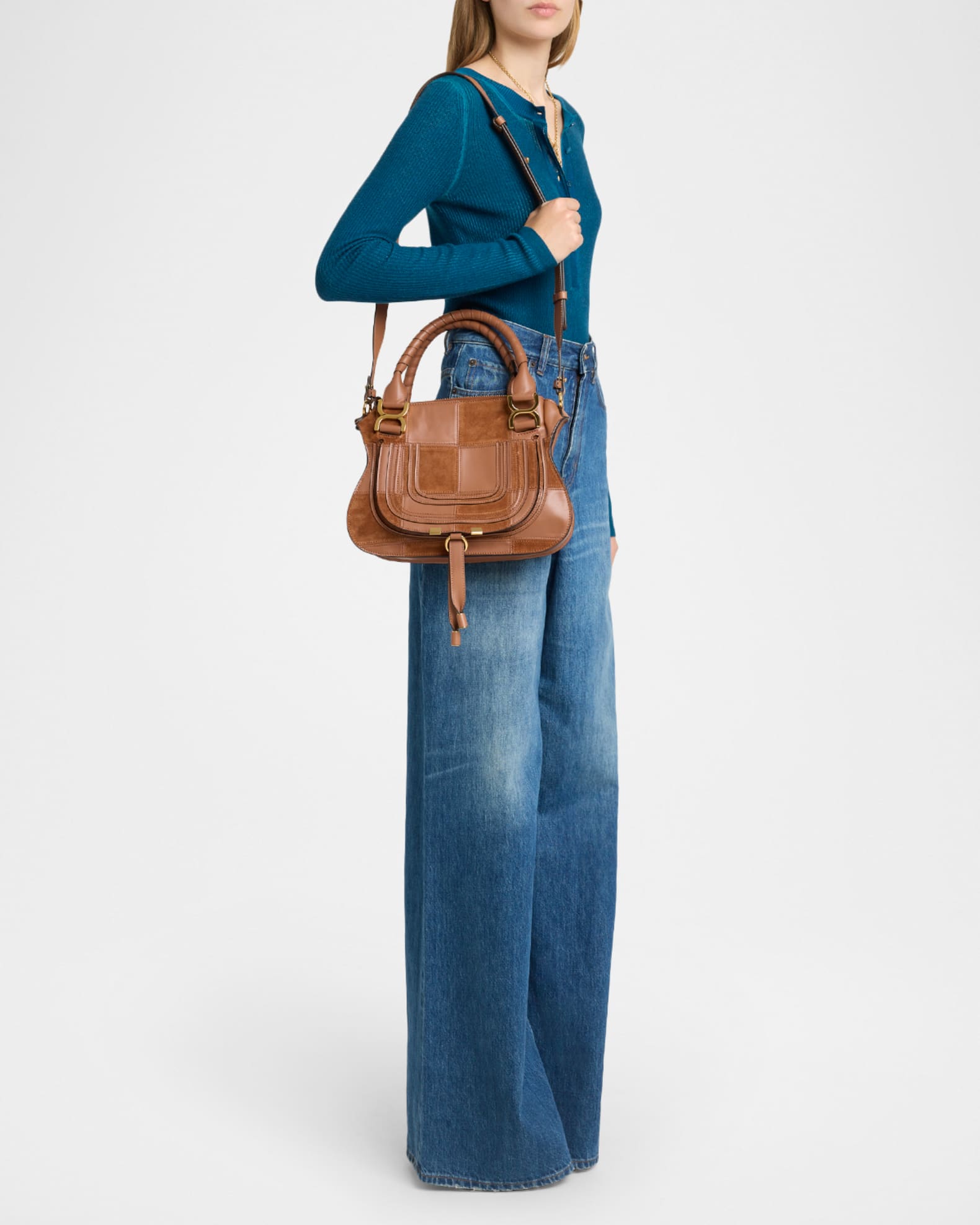Chloe Marcie Medium Saddle Shoulder Bag in Patchwork Leather