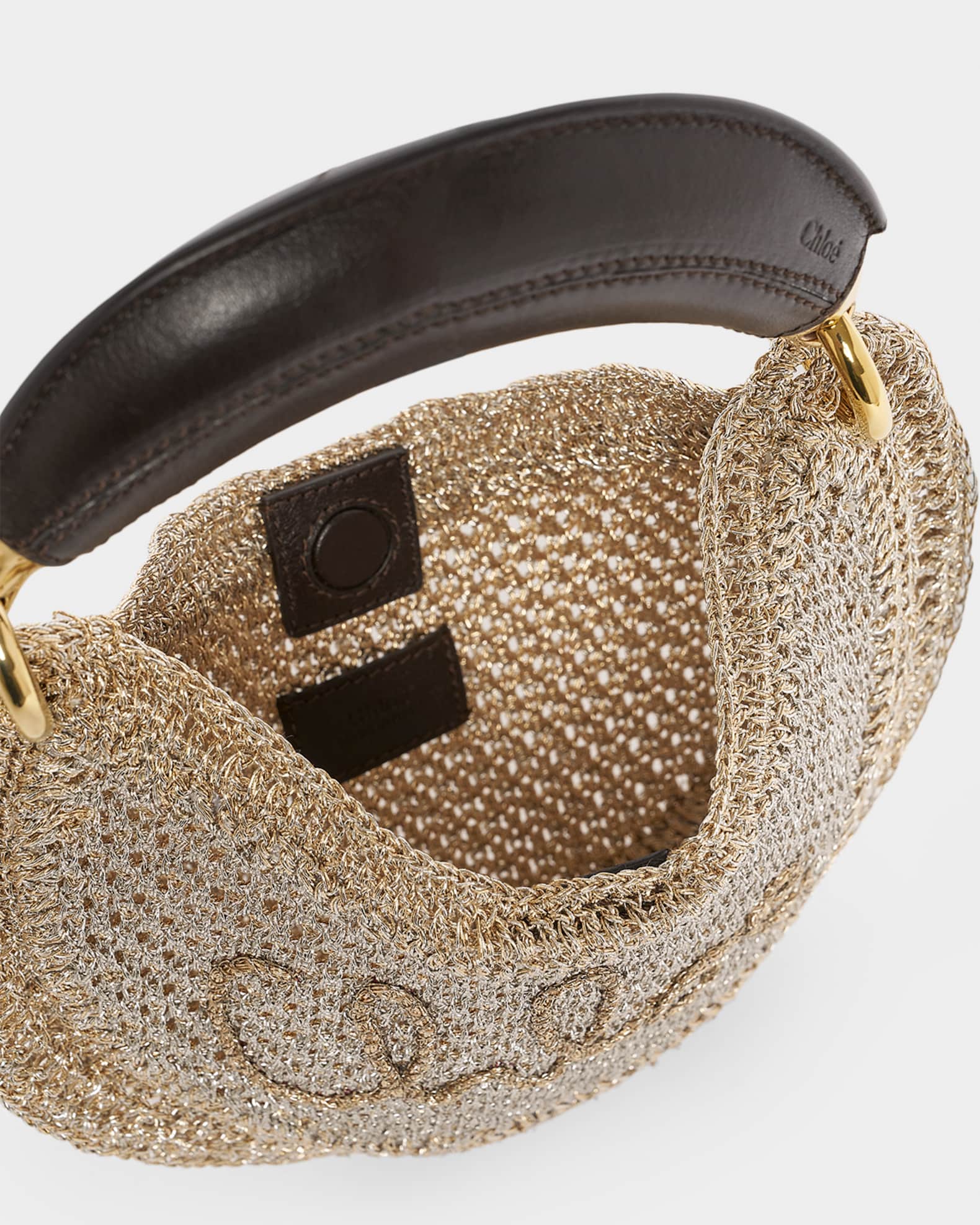 Chloe Summer Banana Mini Hobo Bag in Metallic Crochet | Neiman Marcus