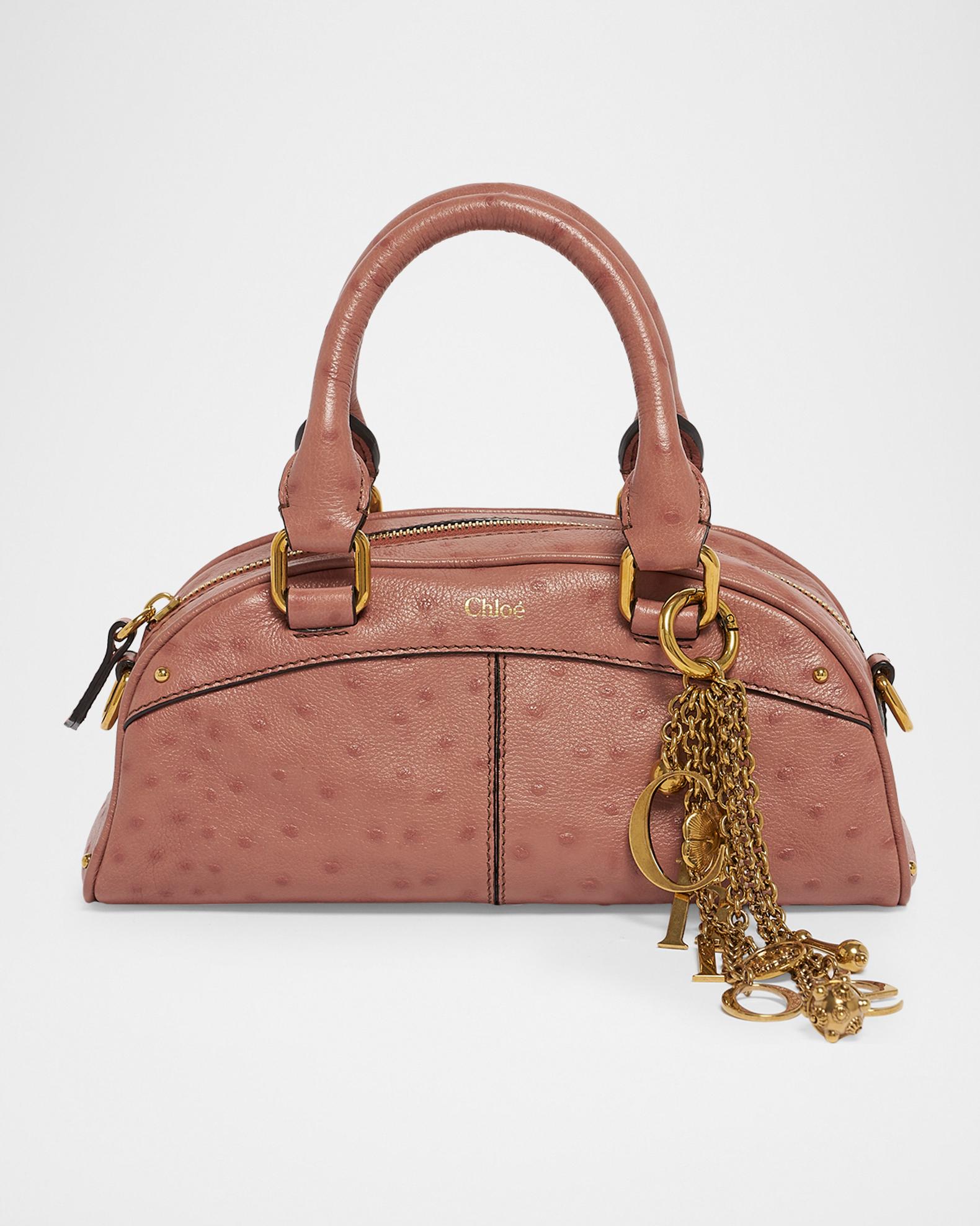 Chloe Small Bowling Top-Handle Bag in Ostrich-Effect Leather 