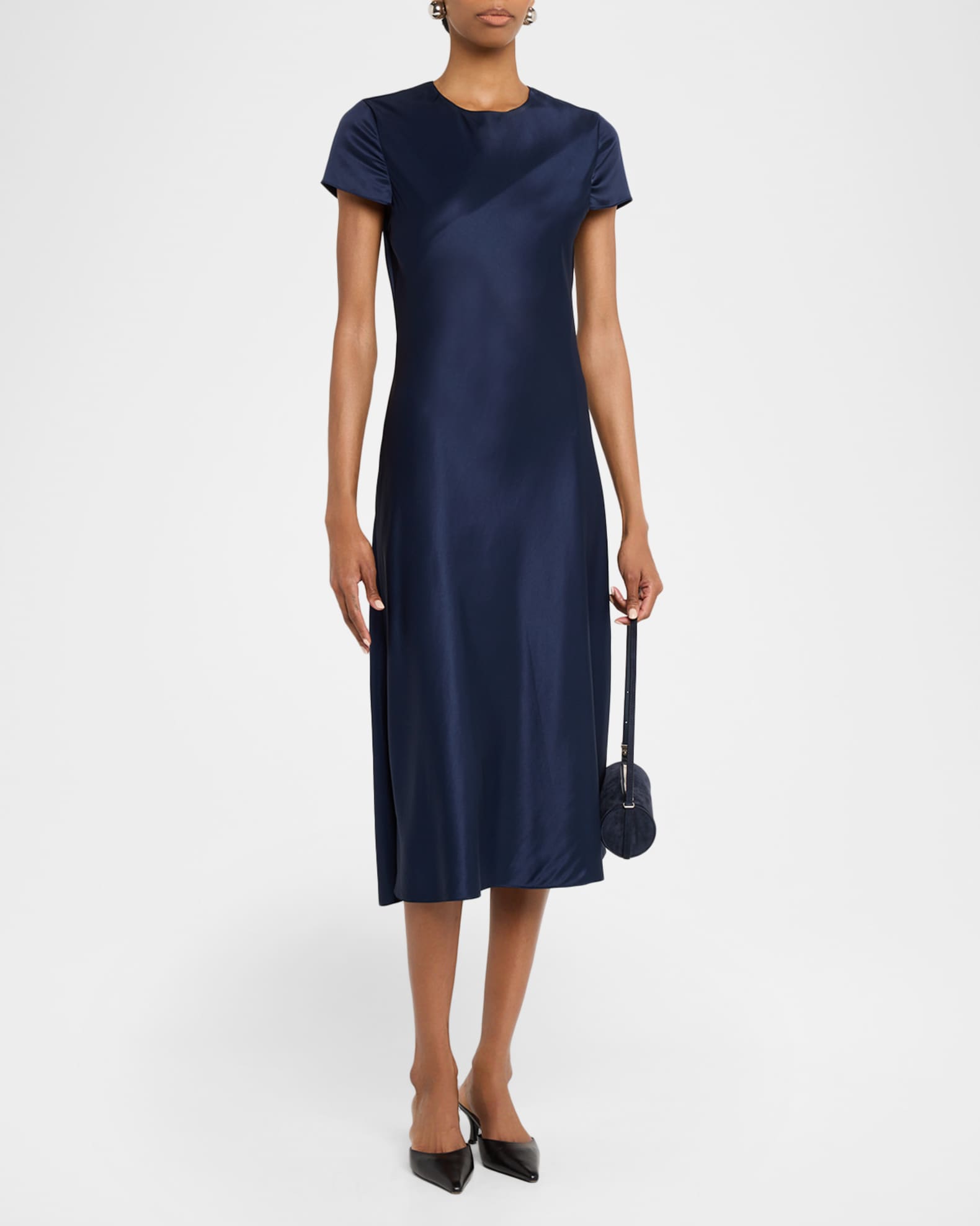 Toccin Luciana Satin Short-Sleeve Midi Dress | Neiman Marcus