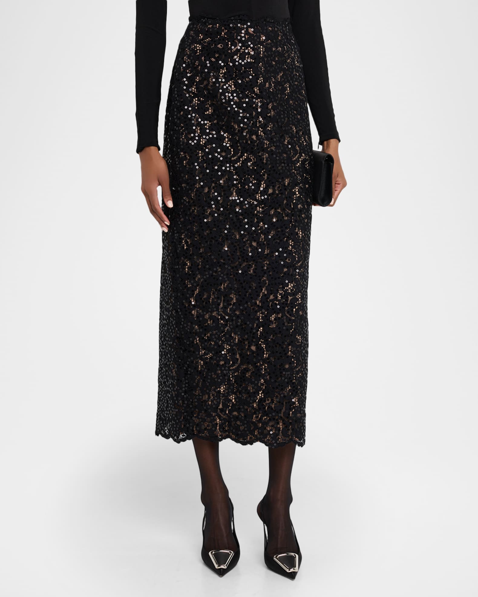 Toccin Marielle Sequined Floral Lace Maxi Skirt | Neiman Marcus