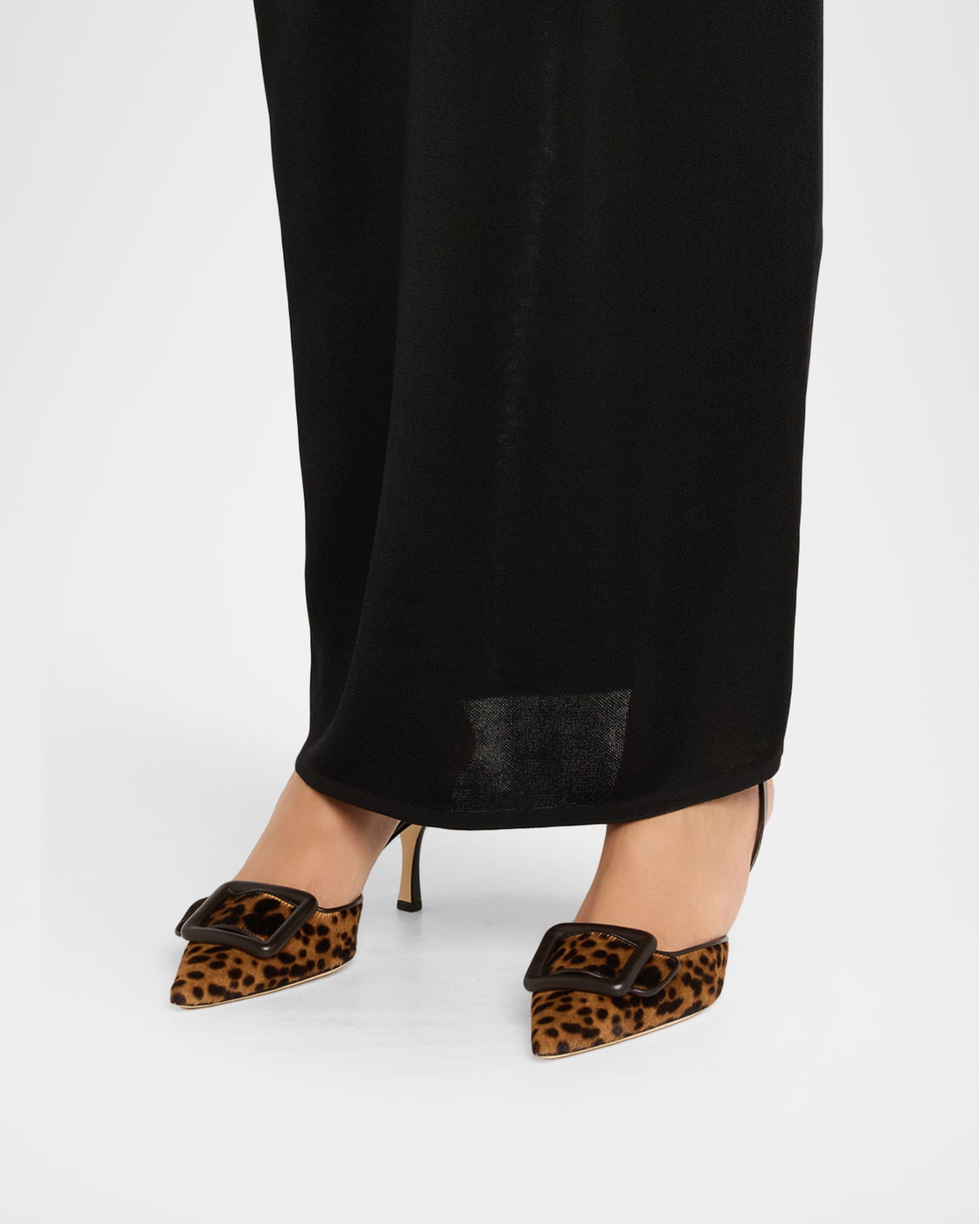Manolo Blahnik 70mm Mayslibi Leopard Calf Hair Slingback Buckle