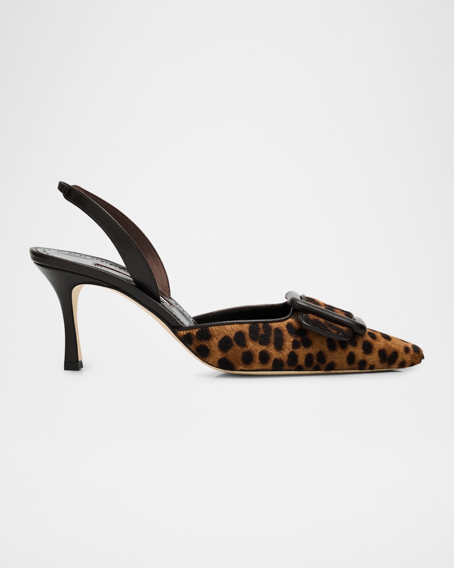 Manolo Blahnik 70mm Mayslibi Leopard Calf Hair Slingback Buckle