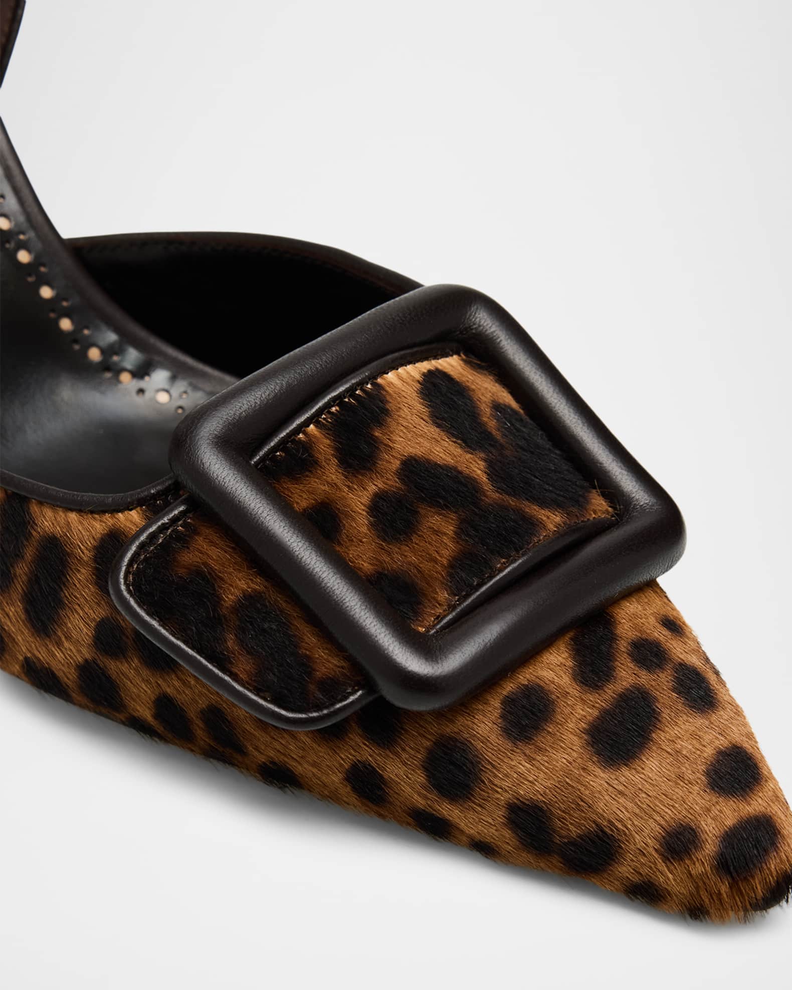 Manolo Blahnik 70mm Mayslibi Leopard Calf Hair Slingback Buckle