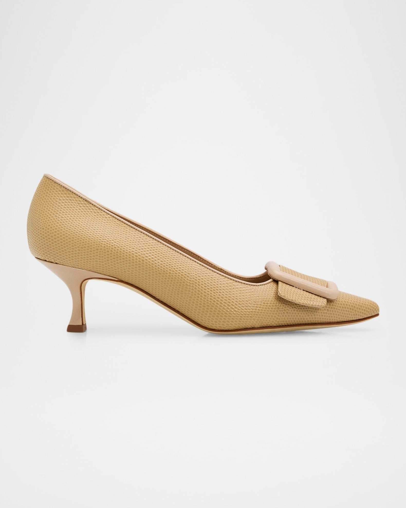 レア☆Manolo Blahnik MARSOTTA PUMP Manolo Blahnik 50mm Maysale Embossed Leather Slingback Pumps