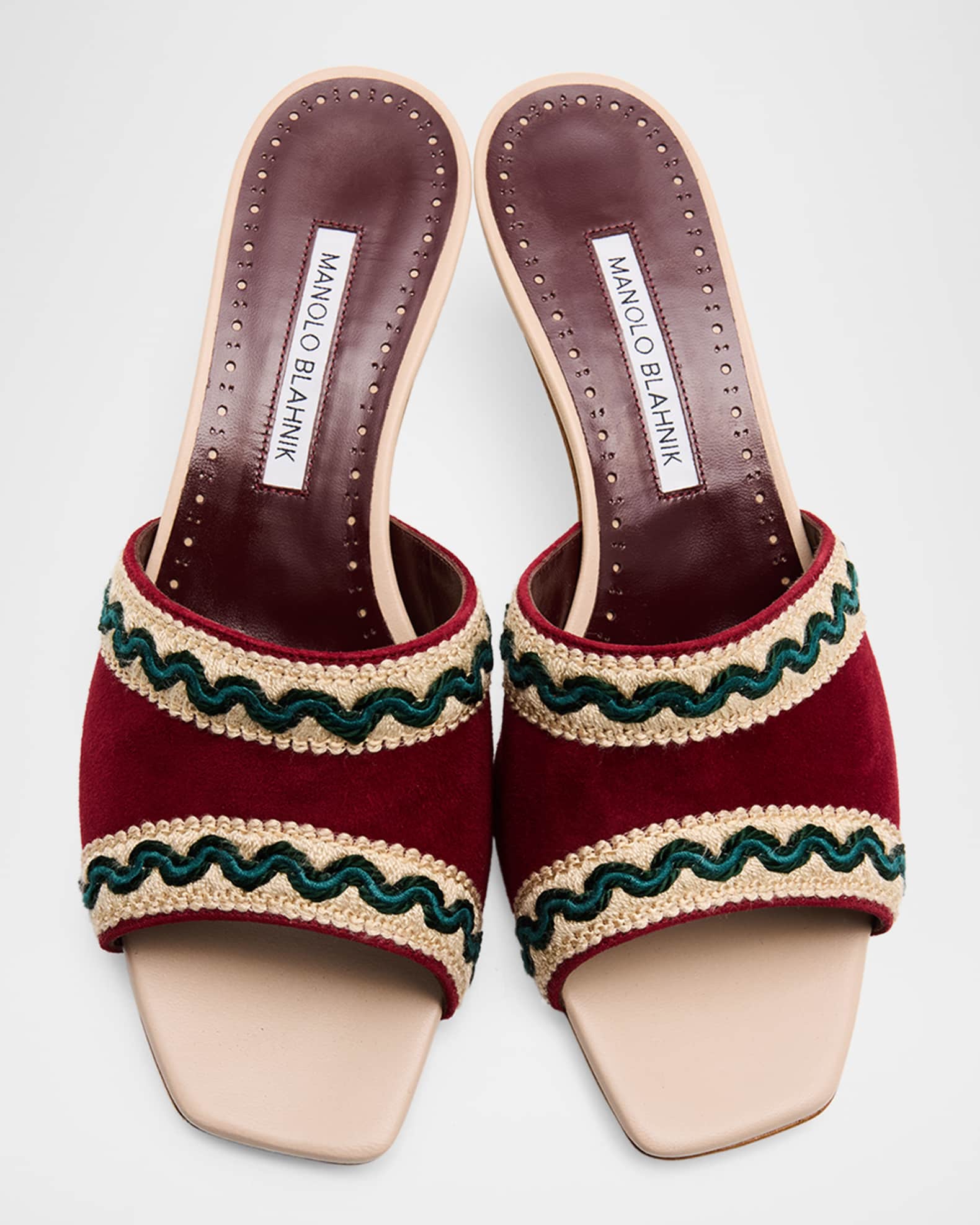 Manolo Blahnik 50mm Marebis Embroidered Kid Suede Mule Sandals