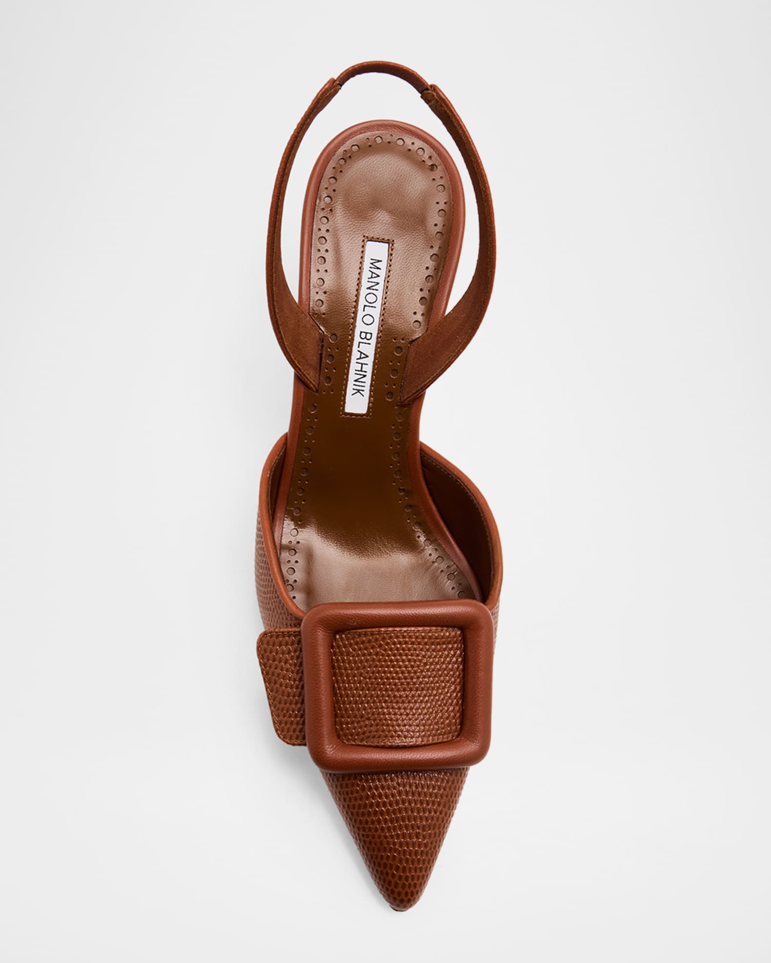 Manolo Blahnik 70mm Mayslibi Embossed Leather Slingback Pumps