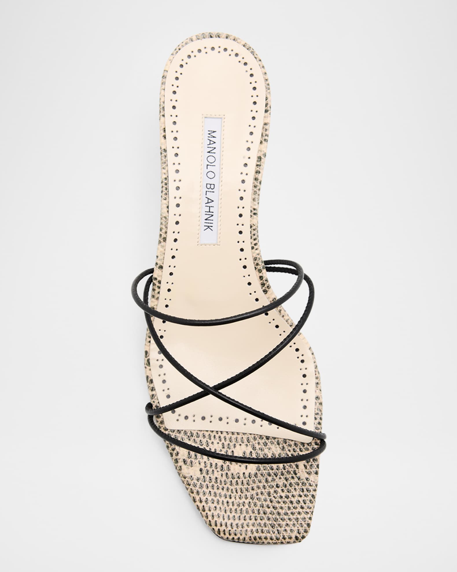 Manolo Blahnik 50mm Ninfemu Snake-Effect Leather Mules | Neiman Marcus