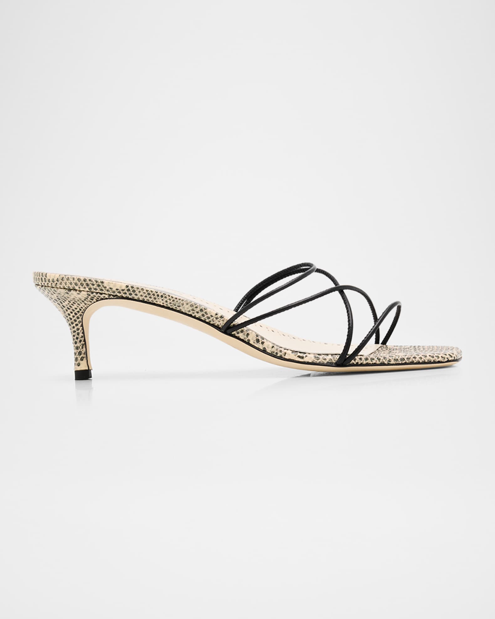 Manolo Blahnik 50mm Ninfemu Snake-Effect Leather Mules | Neiman Marcus
