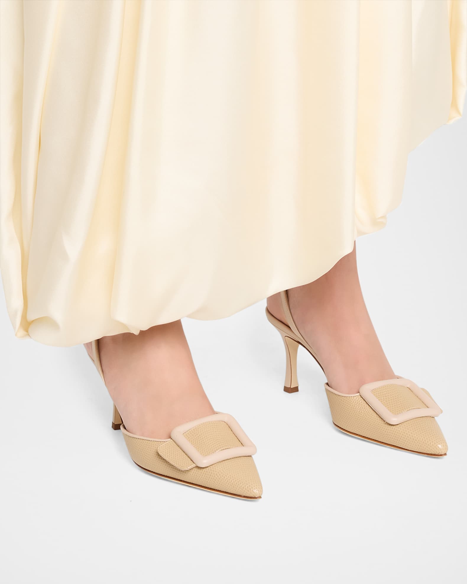 Manolo Blahnik 70mm Mayslibi Embossed Leather Slingback Pumps
