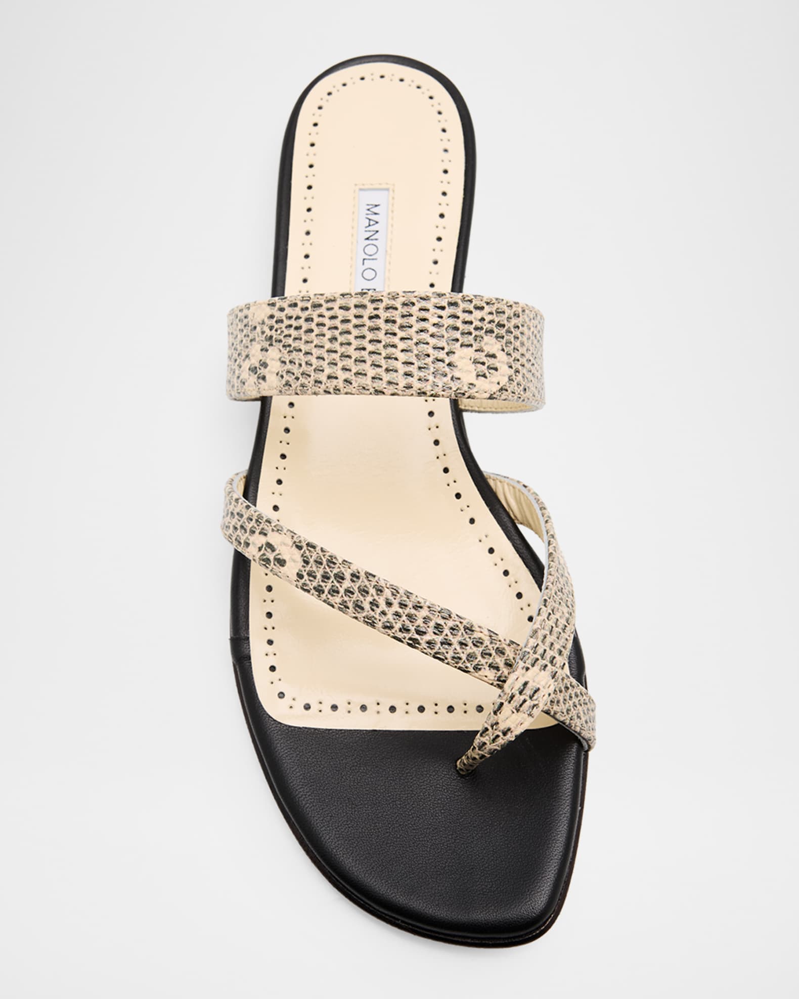 Manolo Blahnik Susaperf Snake-Embossed Leather Flat Sandals