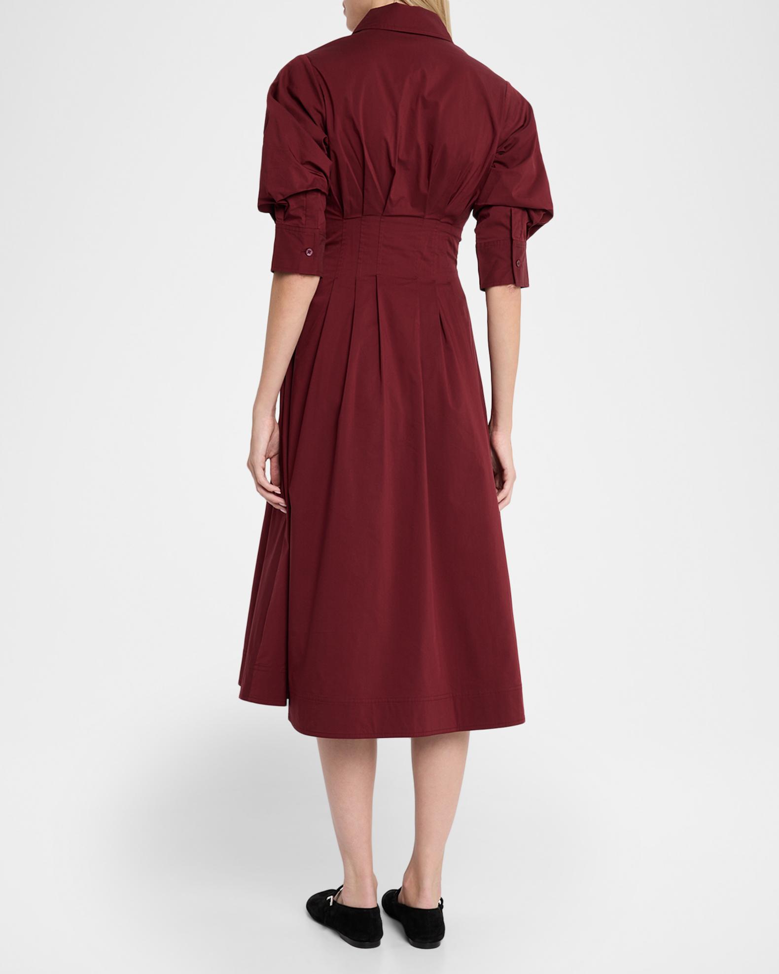 SIMKHAI Jazz Poplin Pintuck Midi Shirtdress | Neiman Marcus