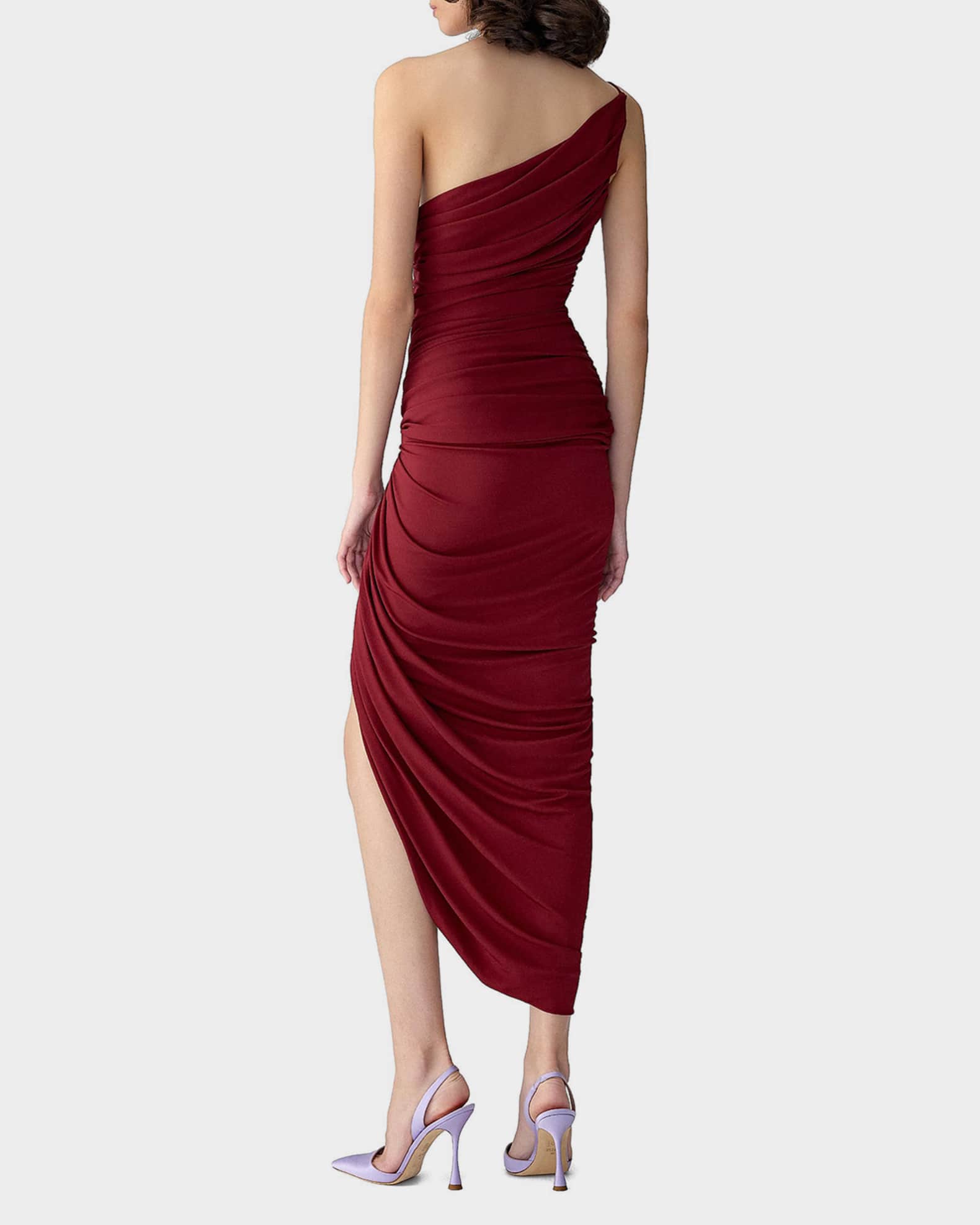 Carolina Herrera Ruched Zipper One-Shoulder Midi Dress | Neiman Marcus