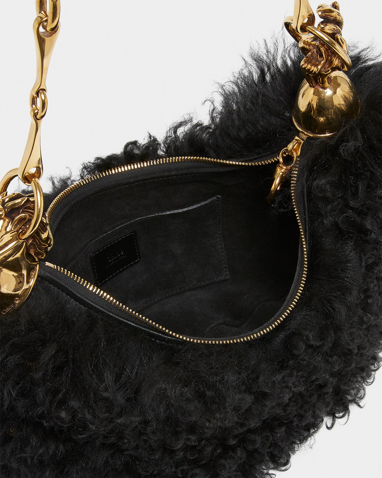 Chloe Chain Horse Shoulder Bag in Curly Shearling | Neiman Marcus