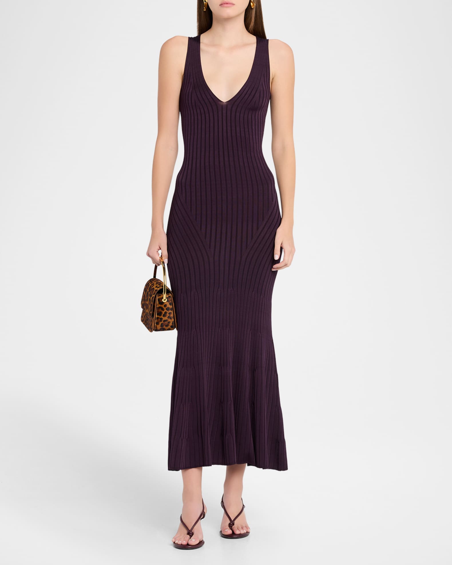Adam Lippes Twyla Sleeveless Ribbed Midi Dress, Aubergine, Women's, L, Cocktail & Party Wedding Guest Dresses Sleeveless Dresses