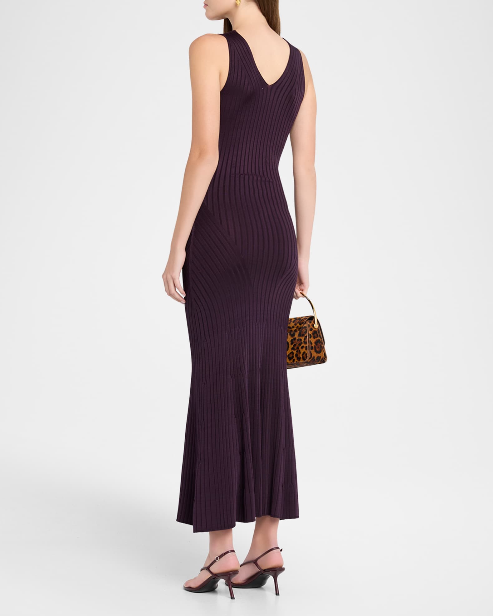 Adam Lippes Twyla Sleeveless Ribbed Midi Dress, Aubergine, Women's, L, Cocktail & Party Wedding Guest Dresses Sleeveless Dresses