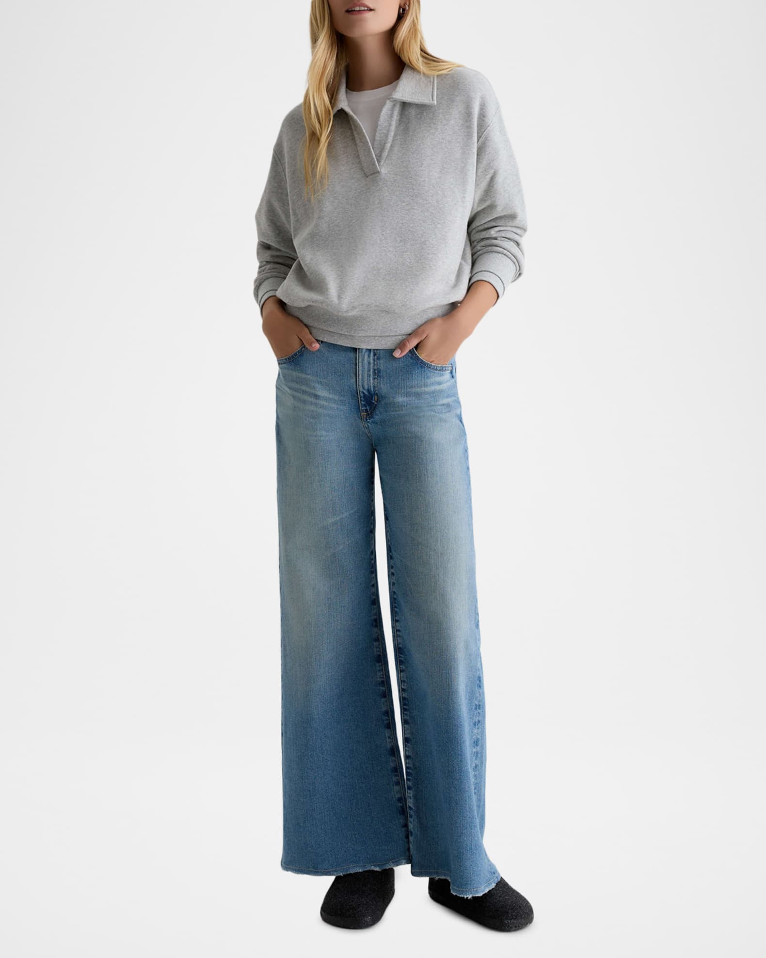 AG Jeans Saige Mid-Rise Wide-Leg Jeans | Neiman Marcus