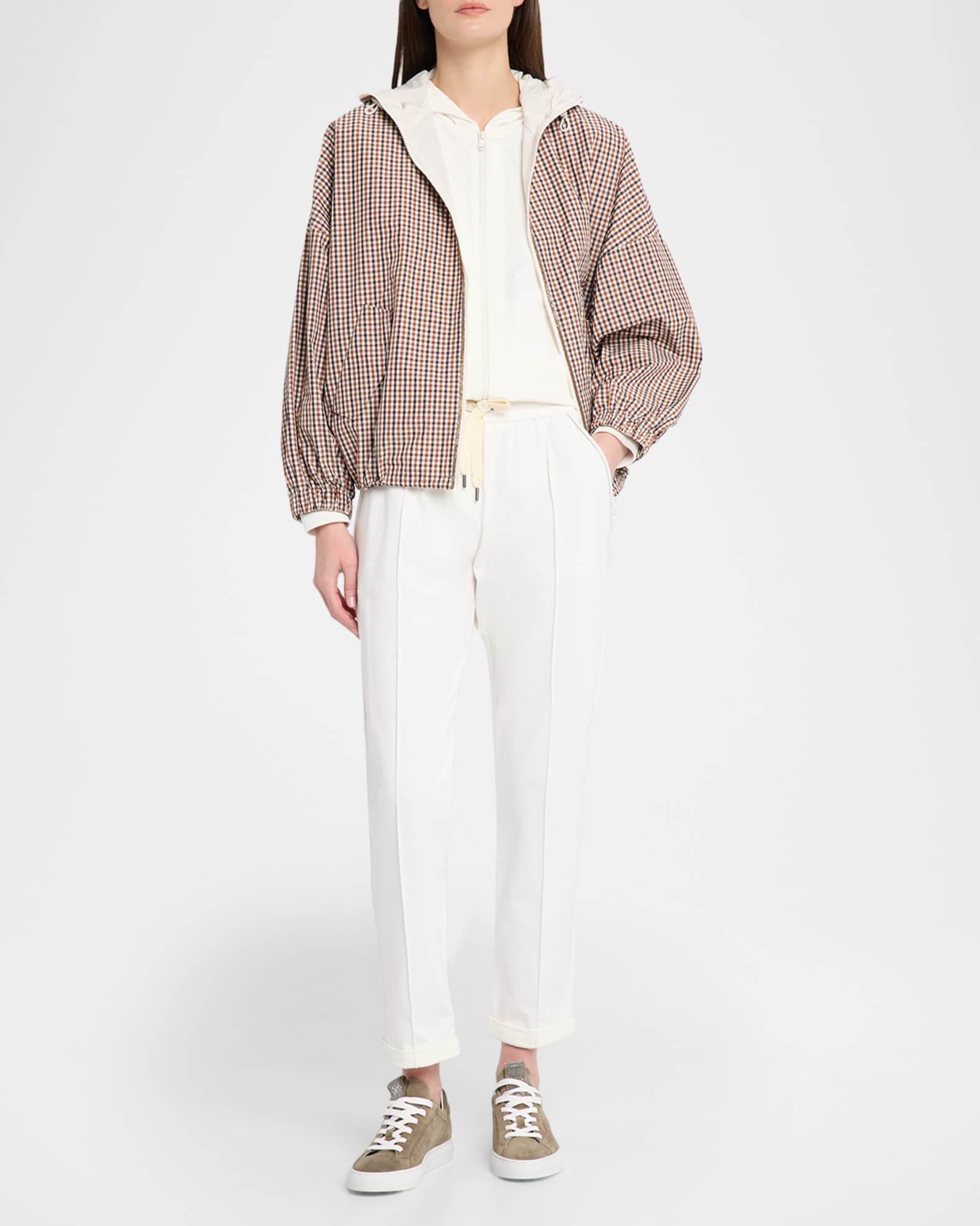 Brunello Cucinelli Monili-Trim Light Fleece Zip Hoodie | Neiman Marcus