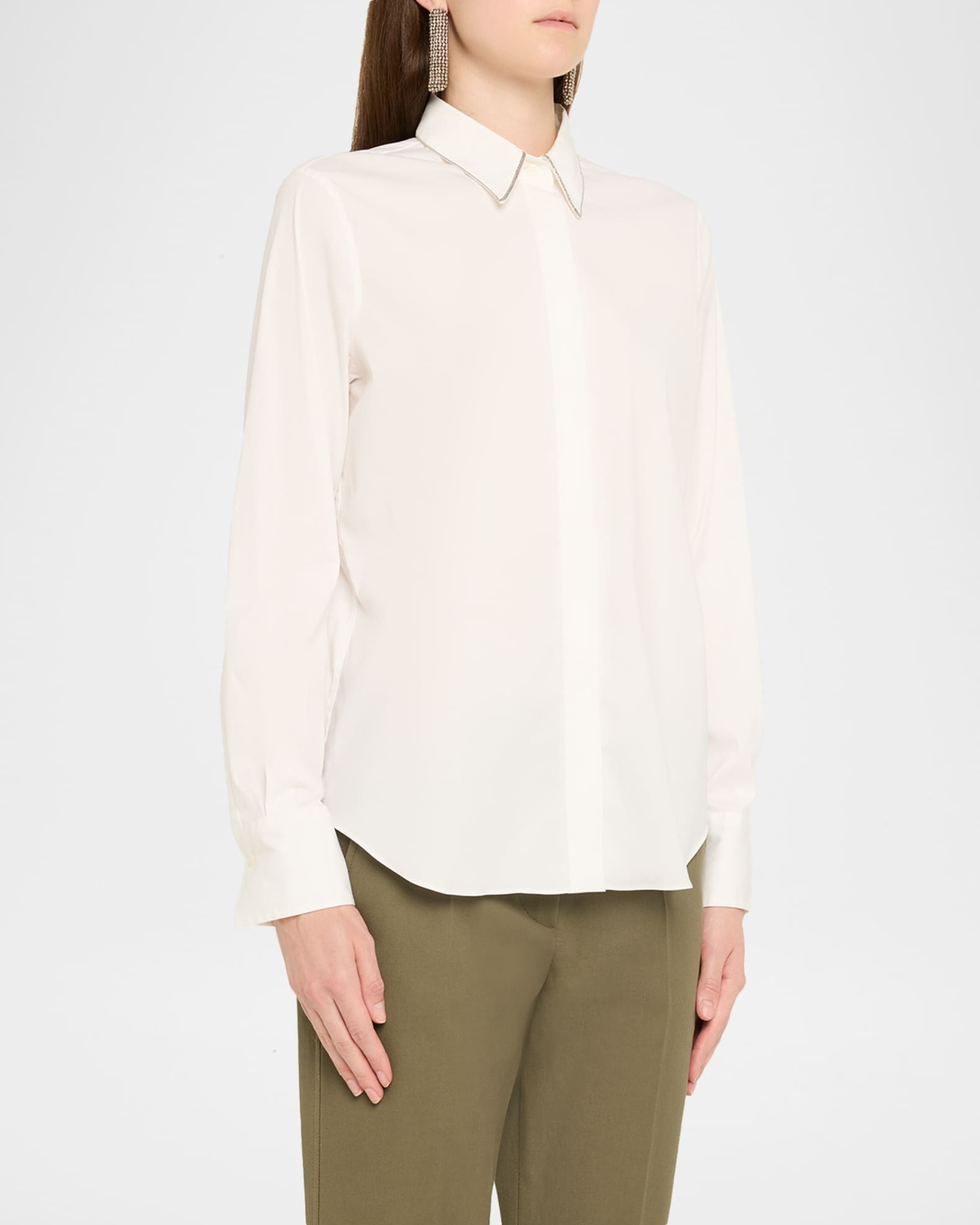 Brunello Cucinelli Monili-Trim Cotton Poplin Button-Down Shirt