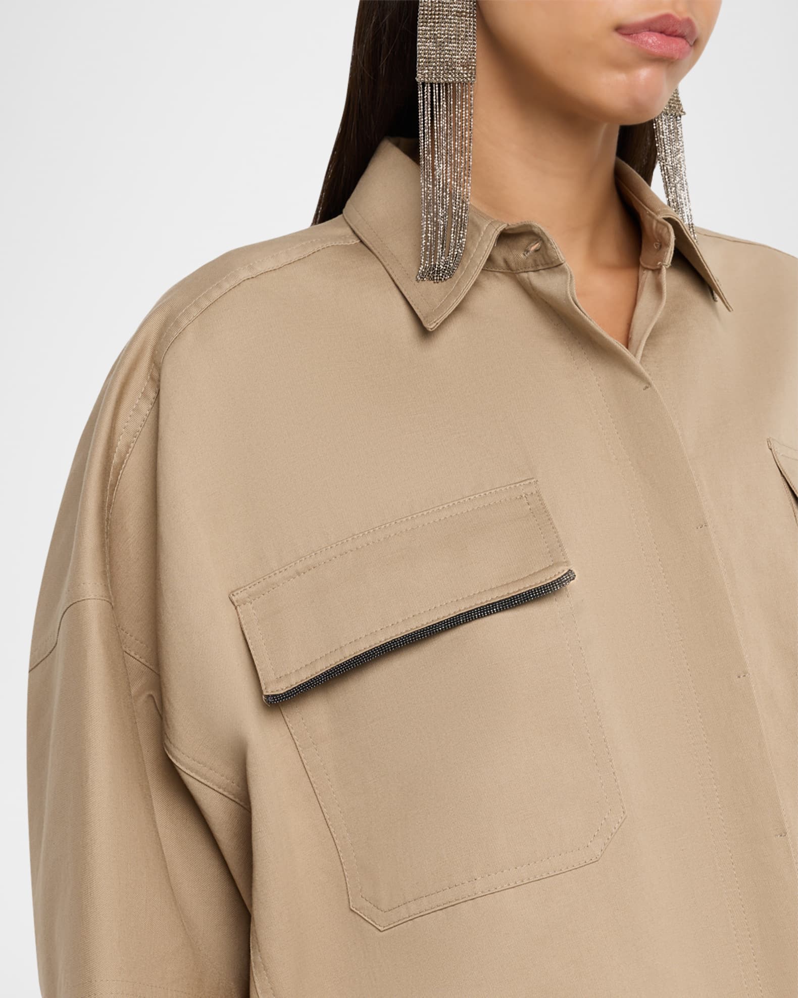 Brunello Cucinelli Crispy Techno Cotton Oversized Utility Shirt