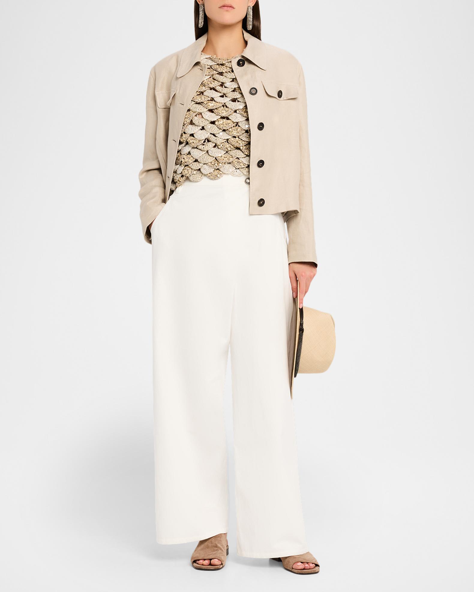 Brunello Cucinelli 白 麻100% シャツジャケット イタリア Brunello Cucinelli Structured Linen Twill Single-Breasted Shirt
