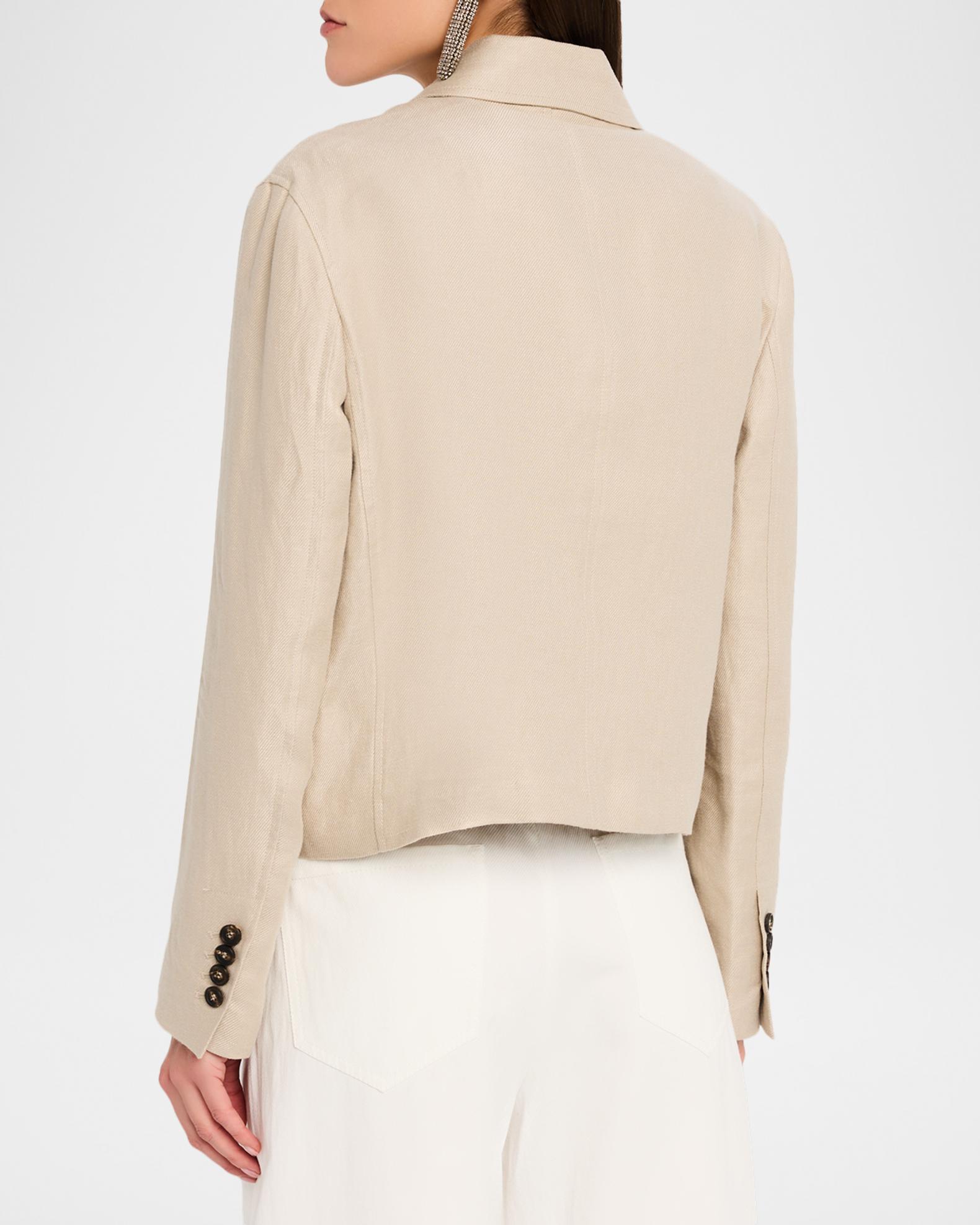 Brunello Cucinelli 白 麻100% シャツジャケット イタリア Brunello Cucinelli Structured Linen Twill Single-Breasted Shirt