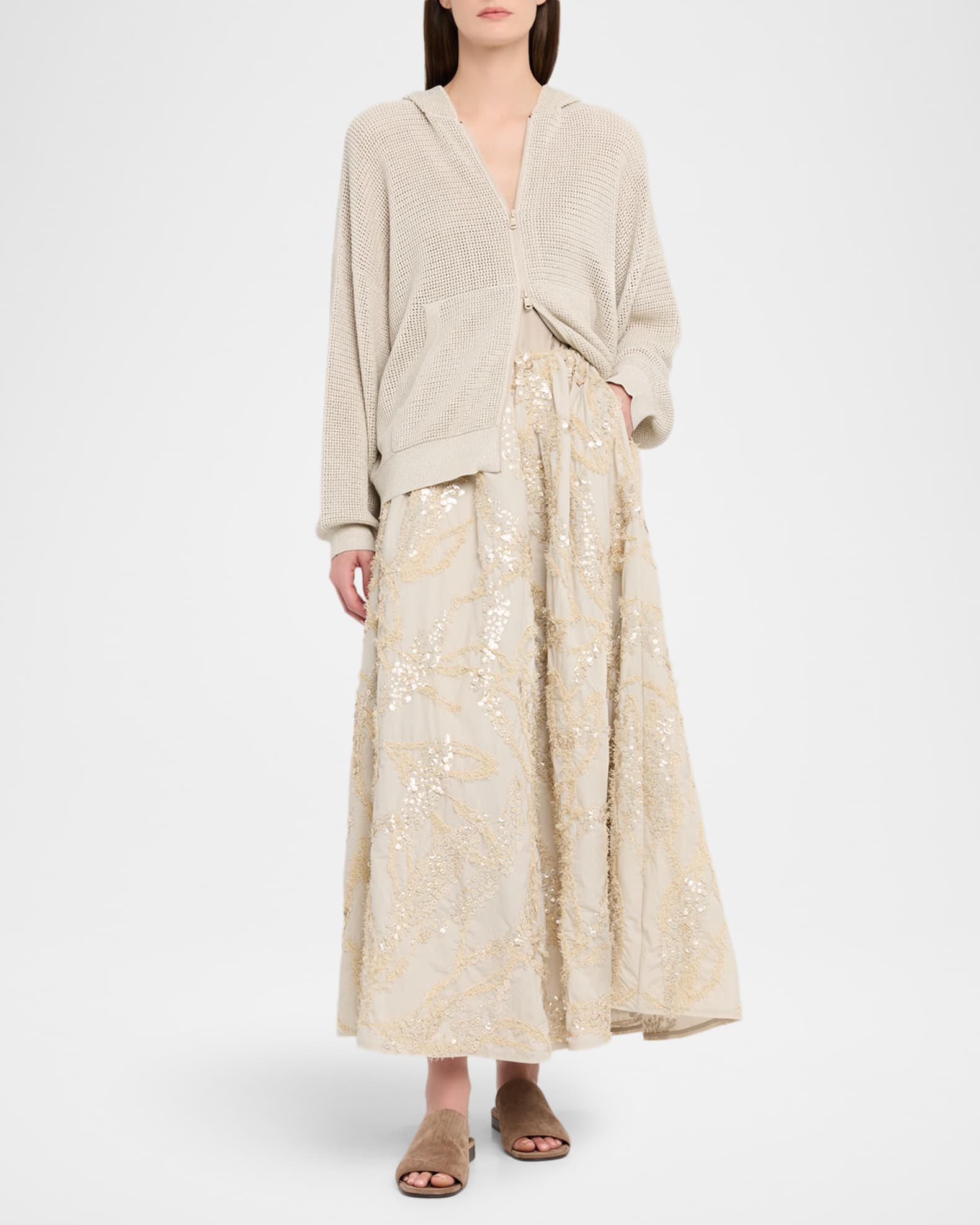 Brunello Cucinelli Sparkling Cotton Net Zip Hoodie | Neiman Marcus