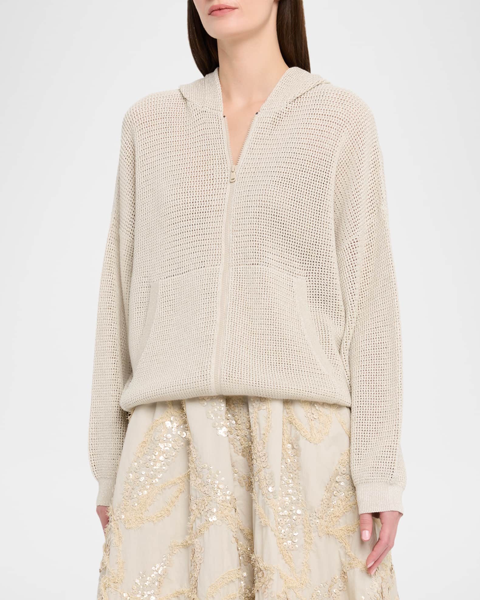 Brunello Cucinelli Sparkling Cotton Net Zip Hoodie | Neiman Marcus