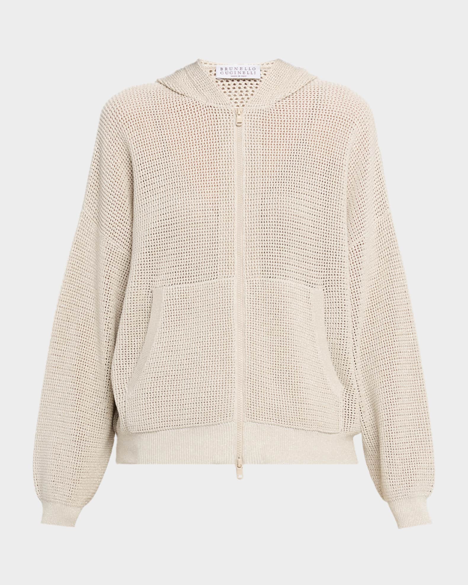 Brunello Cucinelli Sparkling Cotton Net Zip Hoodie | Neiman Marcus