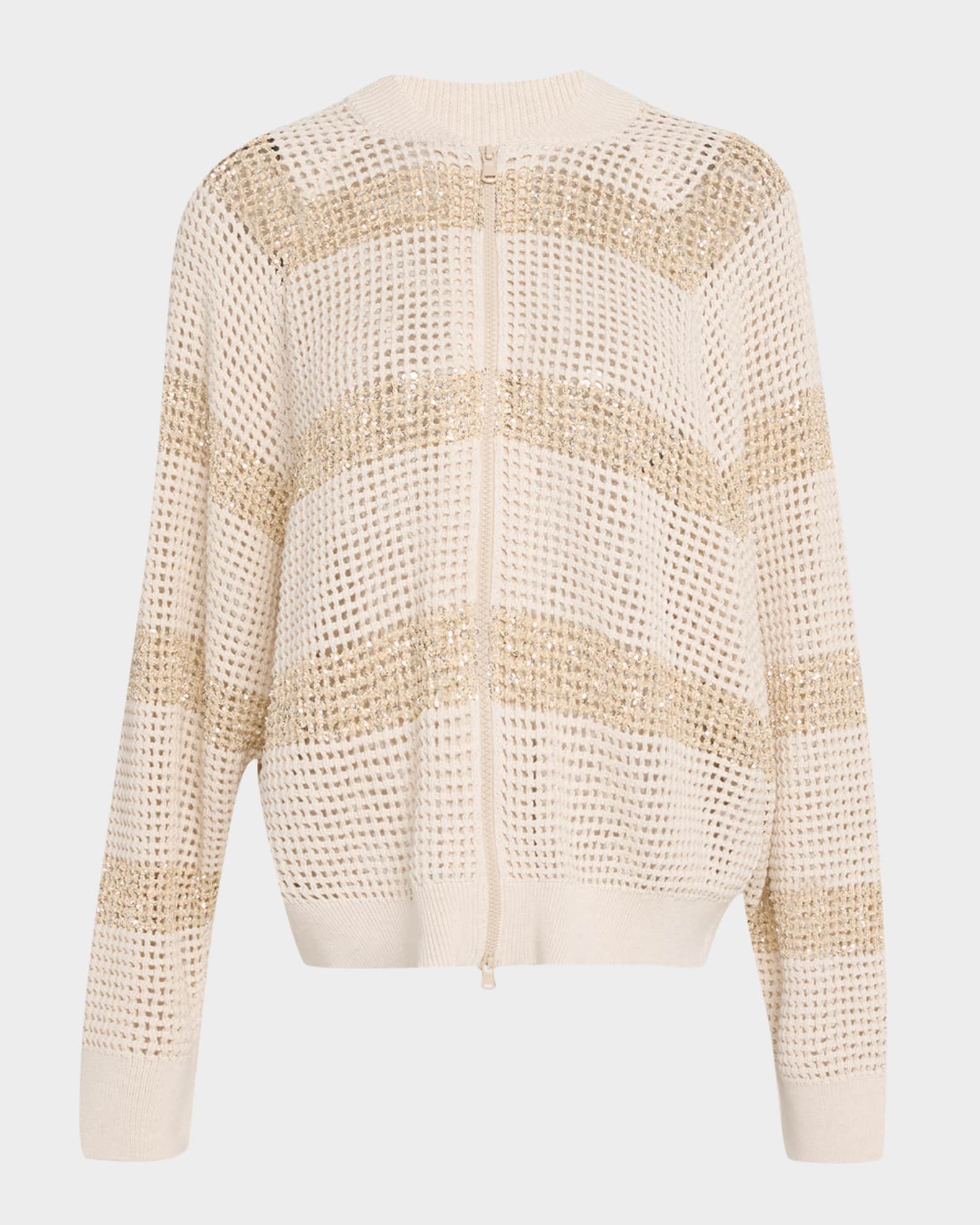Brunello Cucinelli  グリッターカーディガン Brunello Cucinelli Paillette Linen Open-Knit Zip Cardigan | Neiman