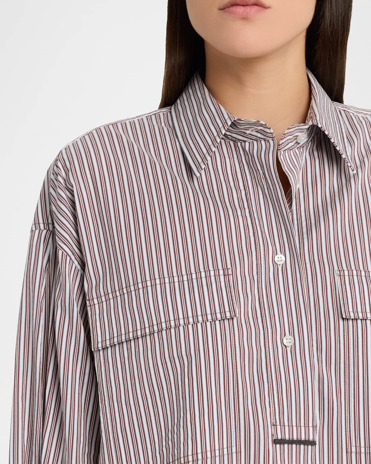 Brunello Cucinelli Striped Crispy Cotton Silk Utility Shirt