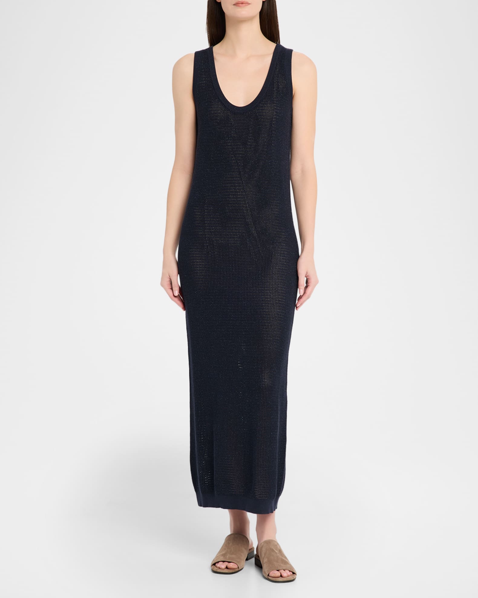 Brunello Cucinelli Metallic Textured Open Knit Ankle Tank Dress | Neiman  Marcus