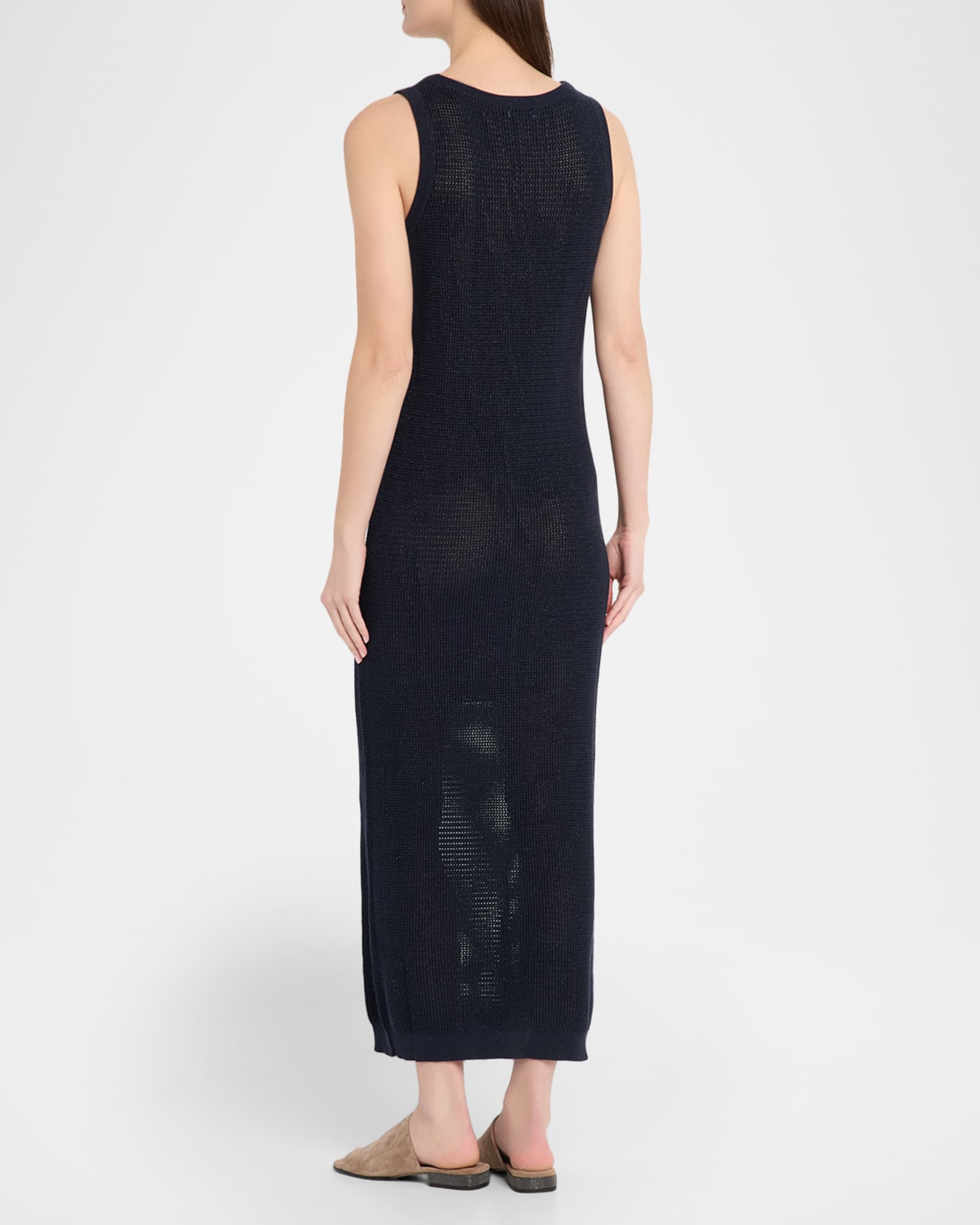 Brunello Cucinelli Metallic Textured Open Knit Ankle Tank Dress | Neiman  Marcus