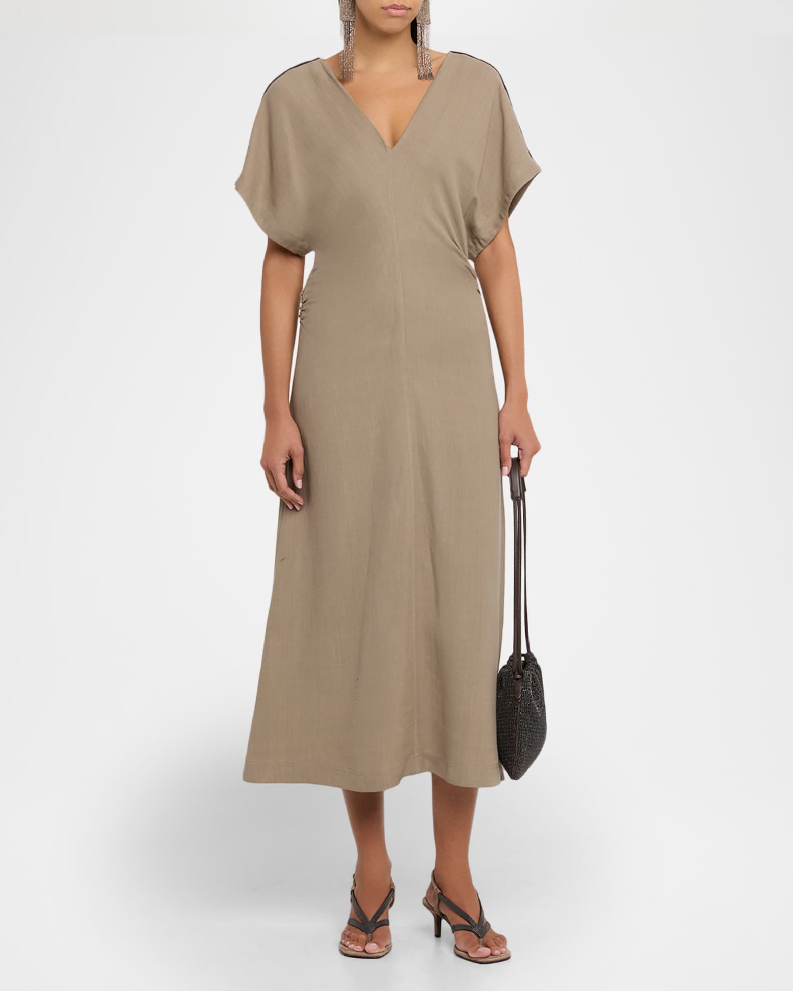 knee length dresses for ladies Short Sleeve Linen Midi Dress (Chantilly) main image 0