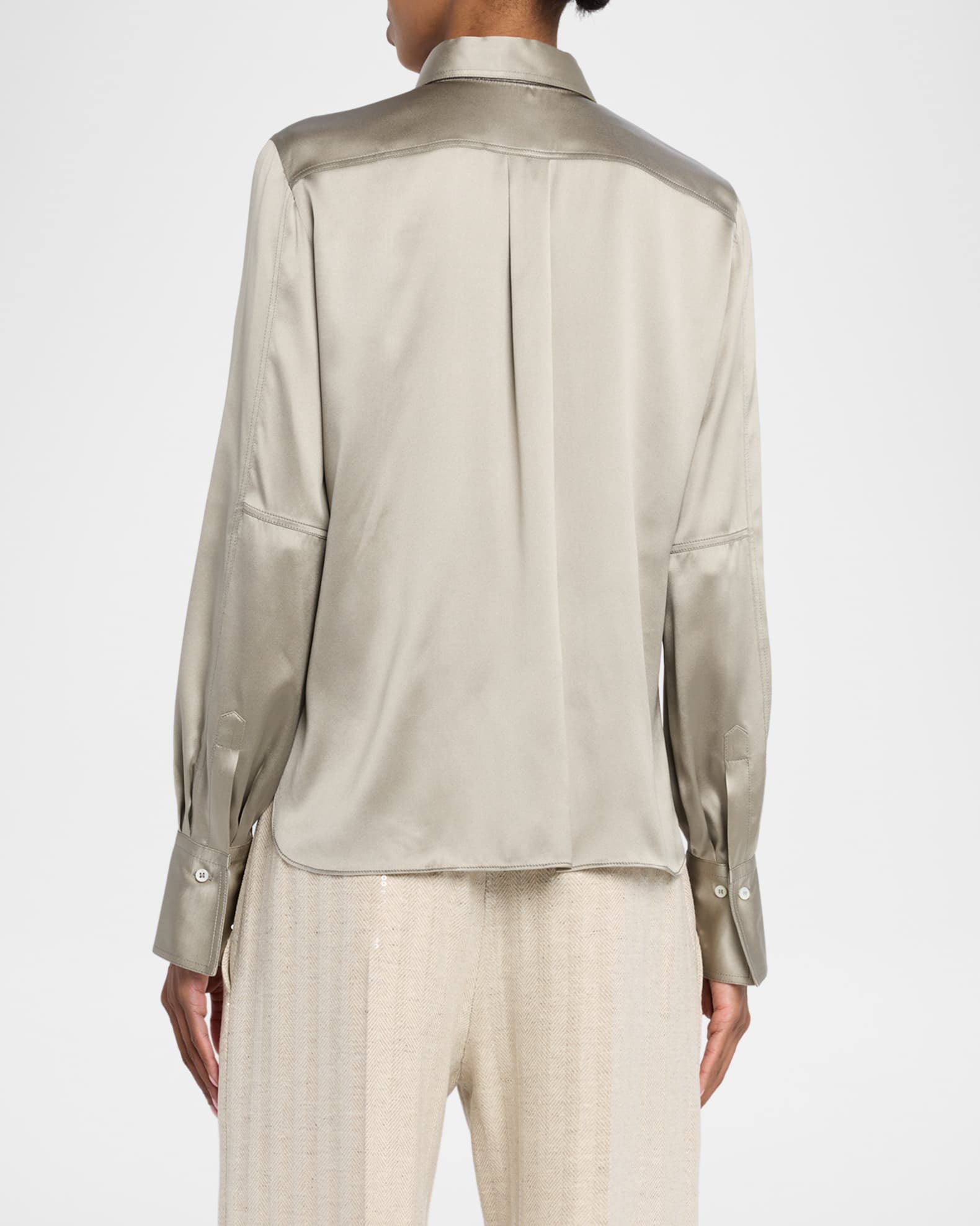 Brunello Cucinelli Stretch Satin Button-Down Shirt With Monili