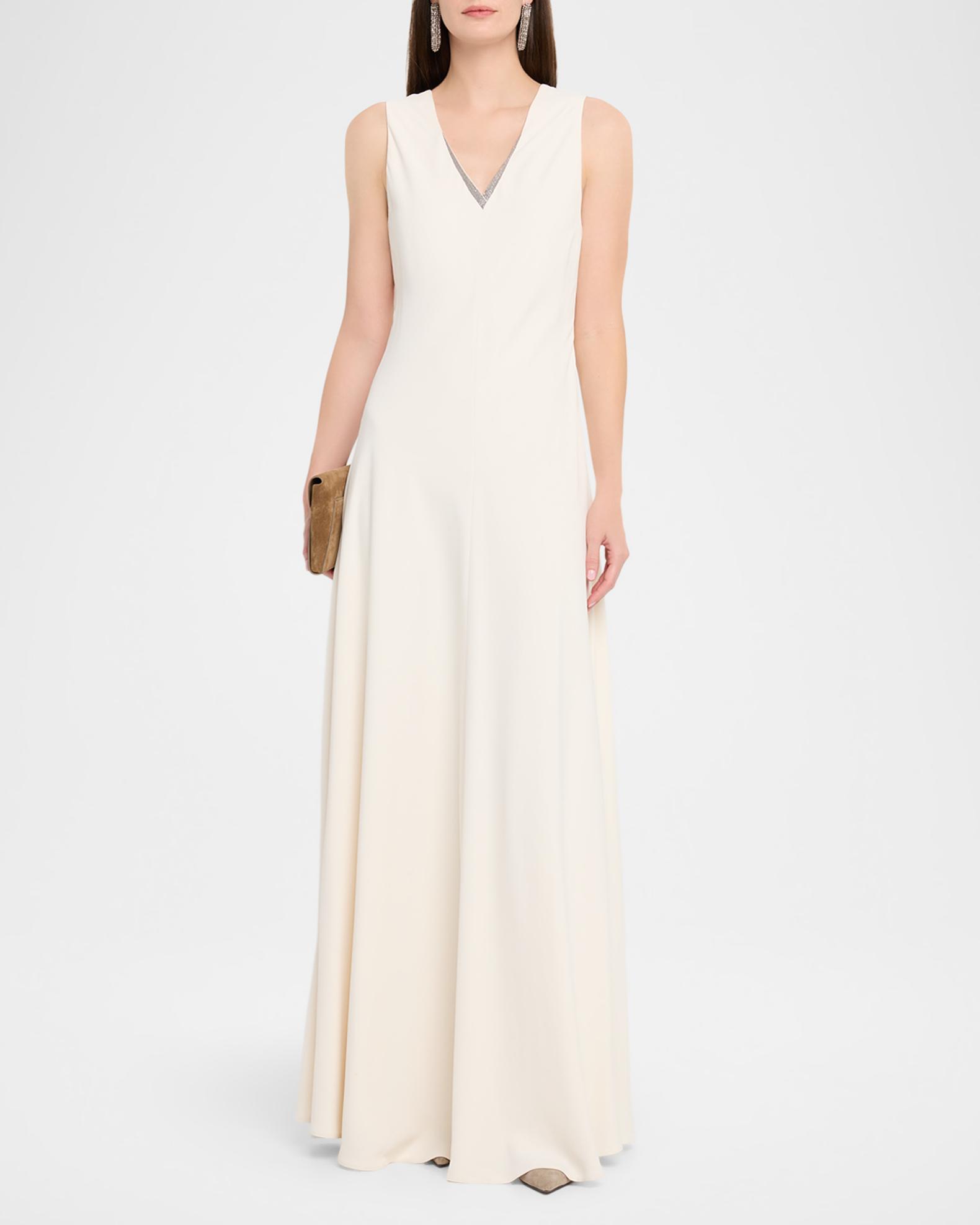 brunello dress ivory Ivory Wool Blend Pleated Midi Dress