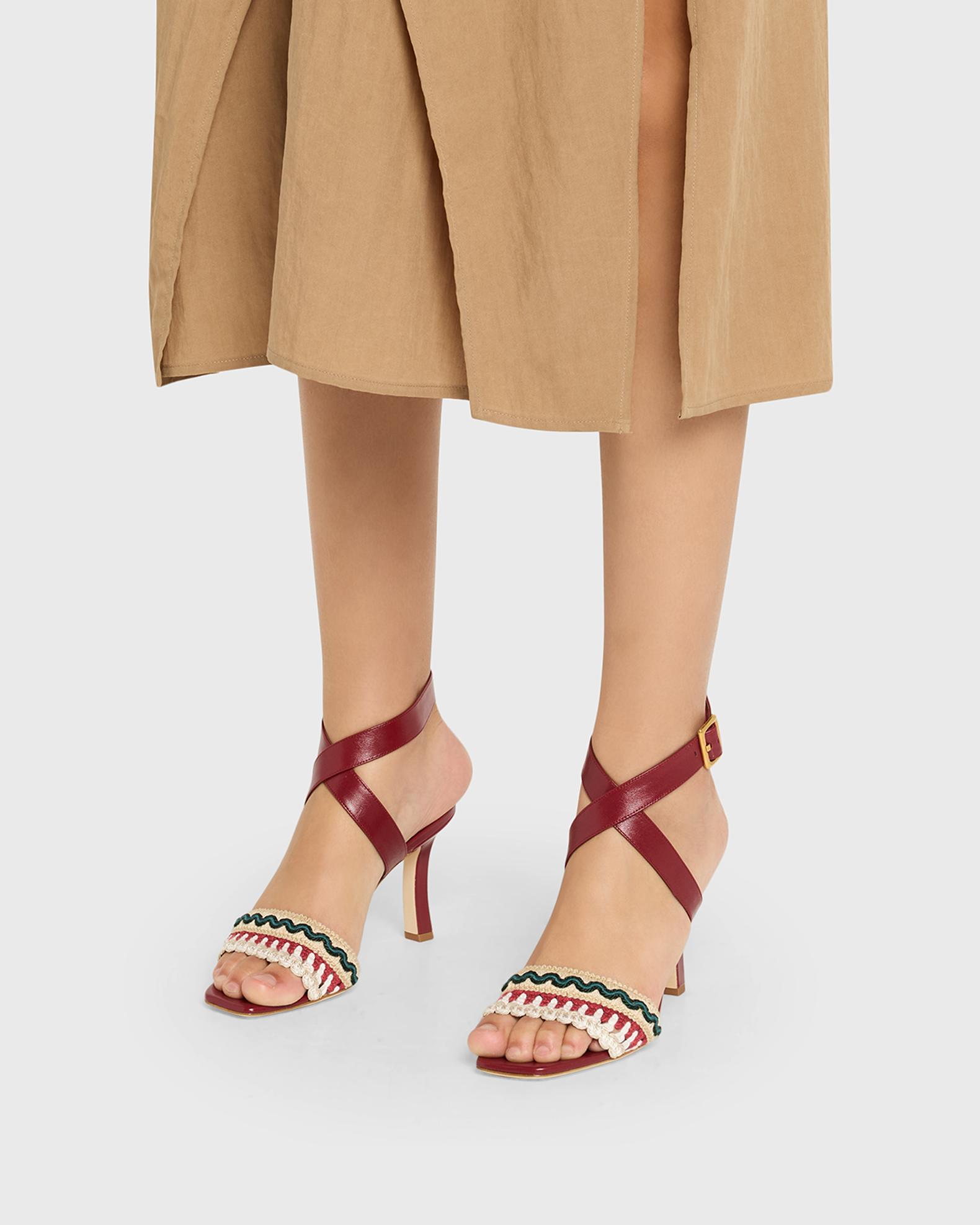 Manolo Blahnik 90mm Mabeco Embroidered Crochet Leather Sandals