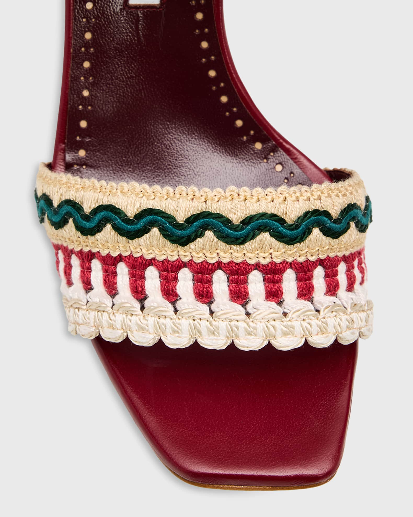 Manolo Blahnik 90mm Mabeco Embroidered Crochet Leather Sandals