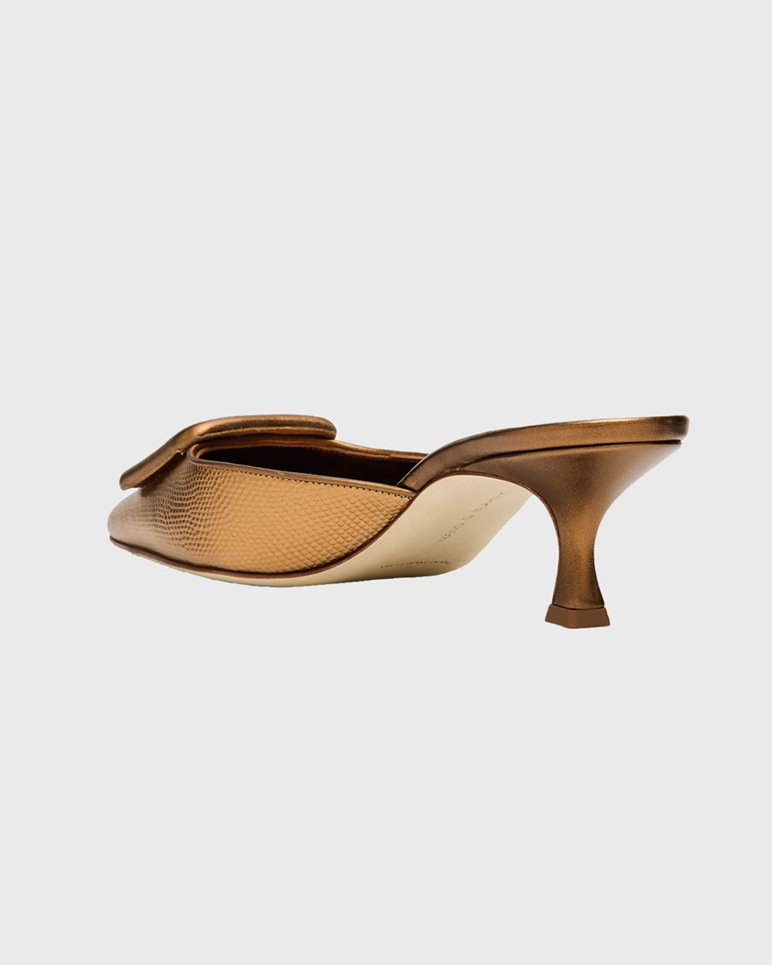 Manolo Blahnik 50mm Maysalebi Embossed Metallic Leather Mules