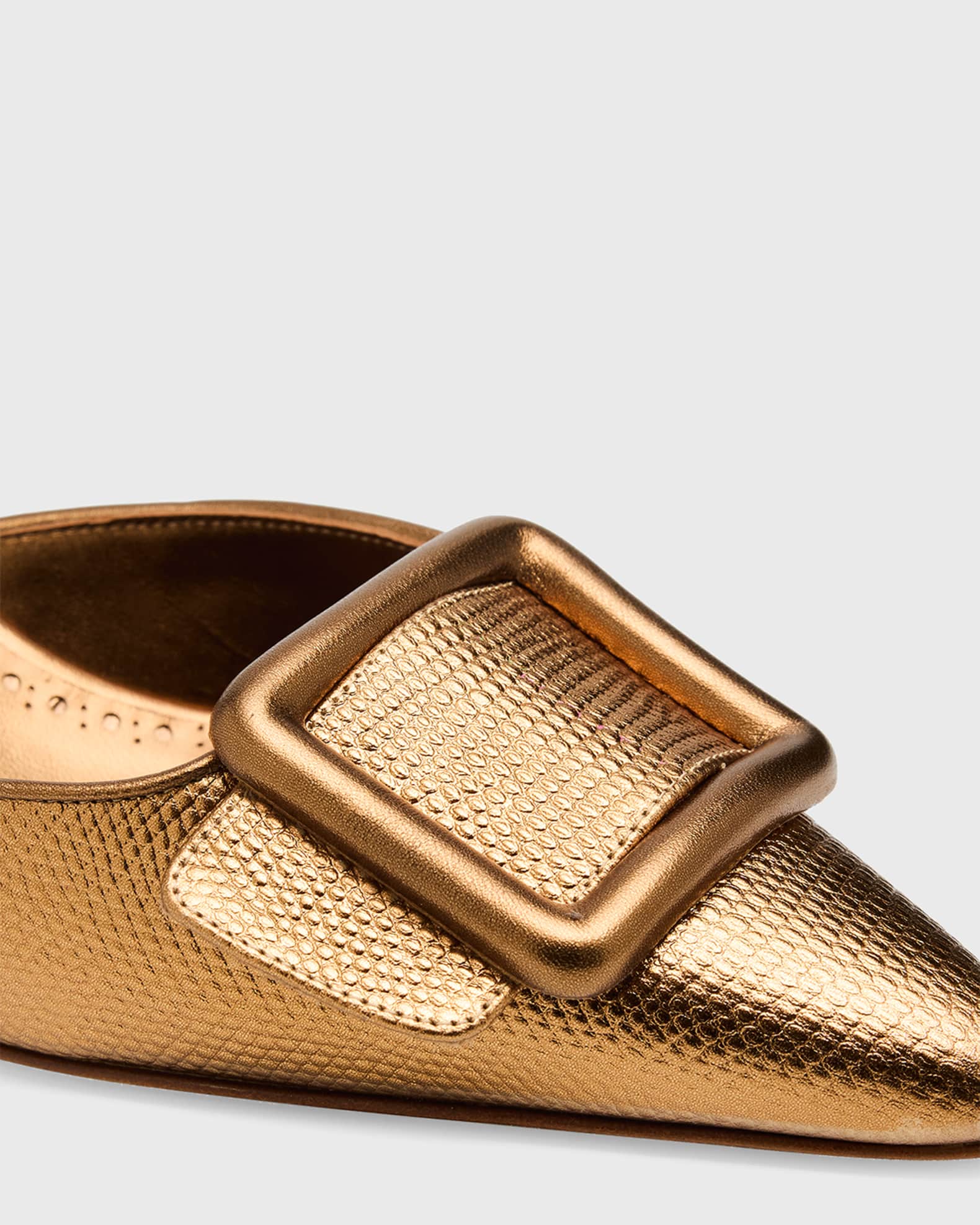 Manolo Blahnik 50mm Maysalebi Embossed Metallic Leather Mules