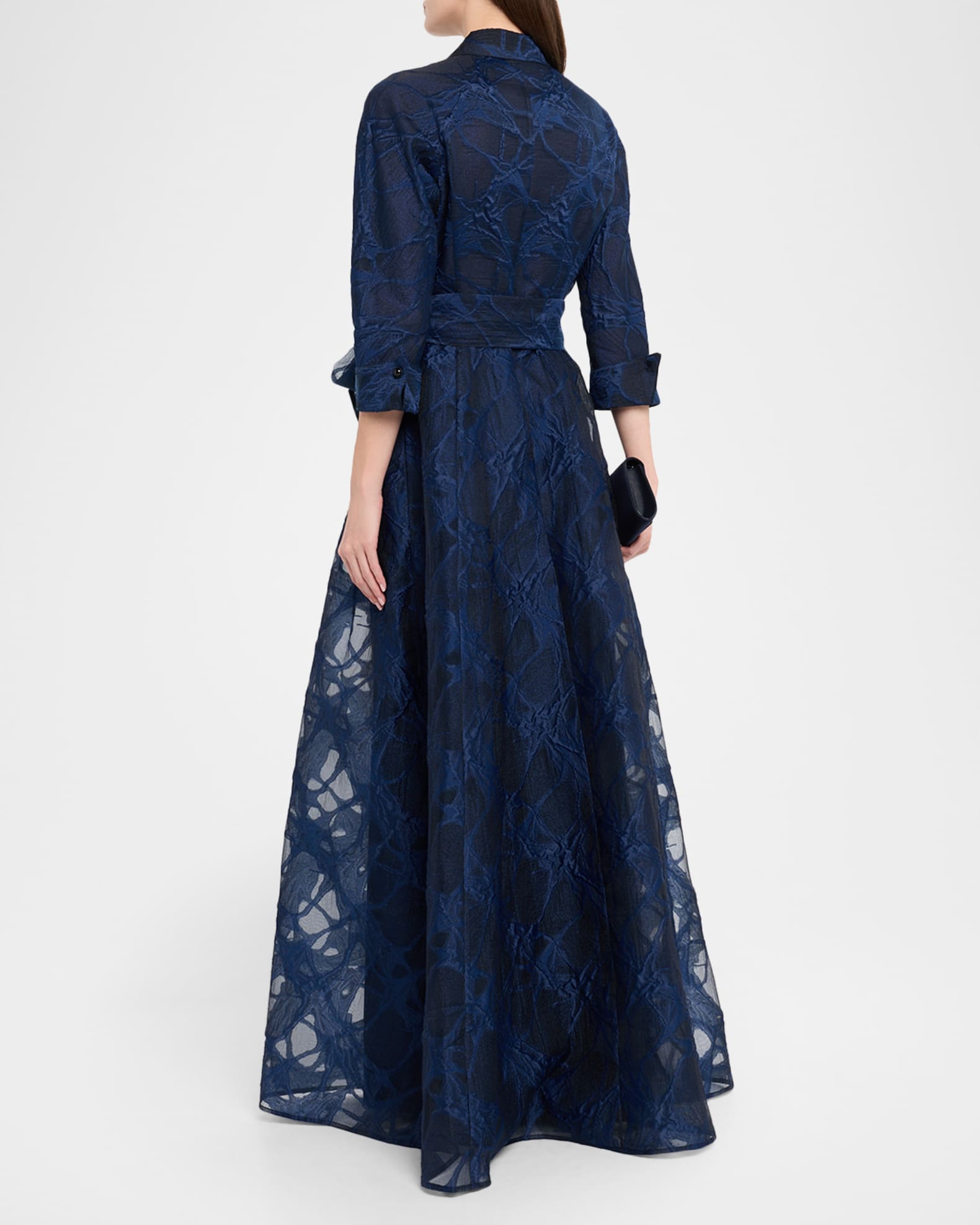 Rickie Freeman for Teri Jon Tie-Waist Jacquard Organza Shirt Gown | Neiman  Marcus