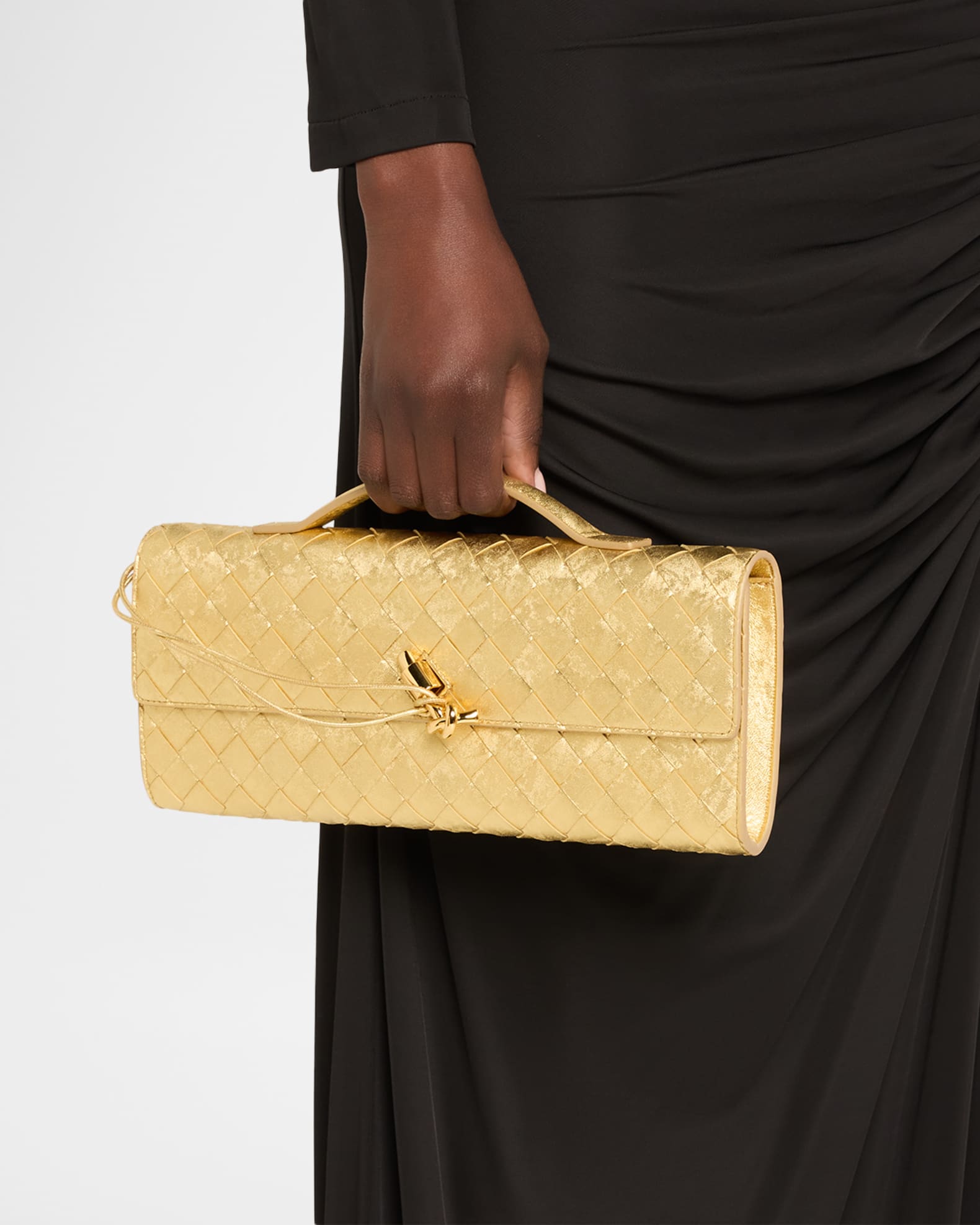 Bottega Veneta Andiamo Laminated Leather Clutch Bag | Neiman Marcus