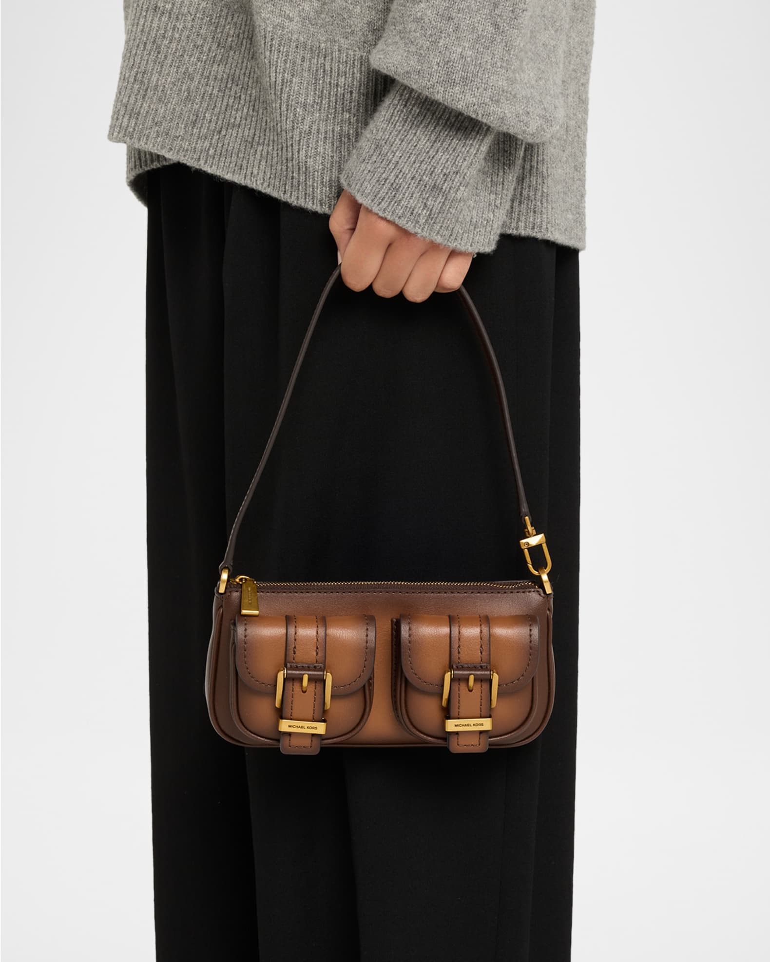 MICHAEL Michael Kors Zoe Small Burnished Leather Pochette Shoulder
