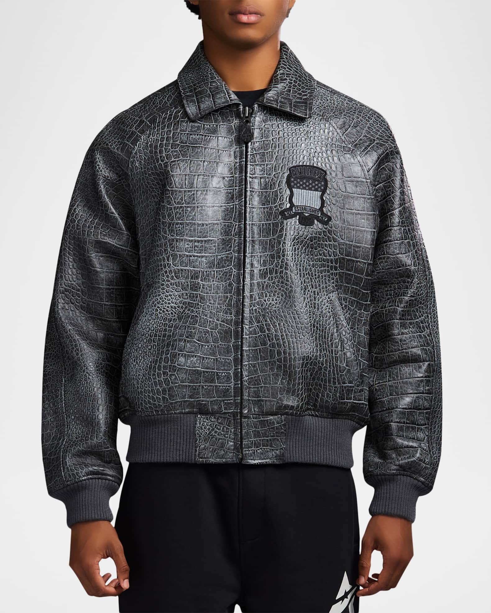 AVIREX Men's Crocodile Leather Track Jacket | Neiman Marcus