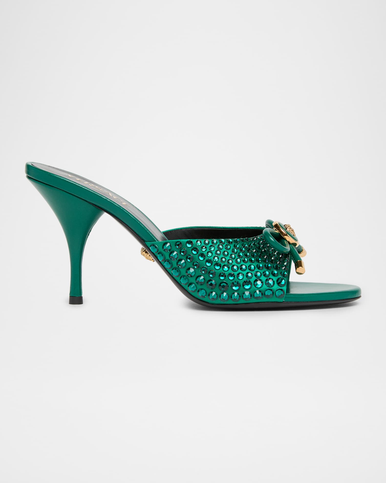 Versace 85mm Opera Bow Embellished Leather Mule Pumps | Neiman Marcus