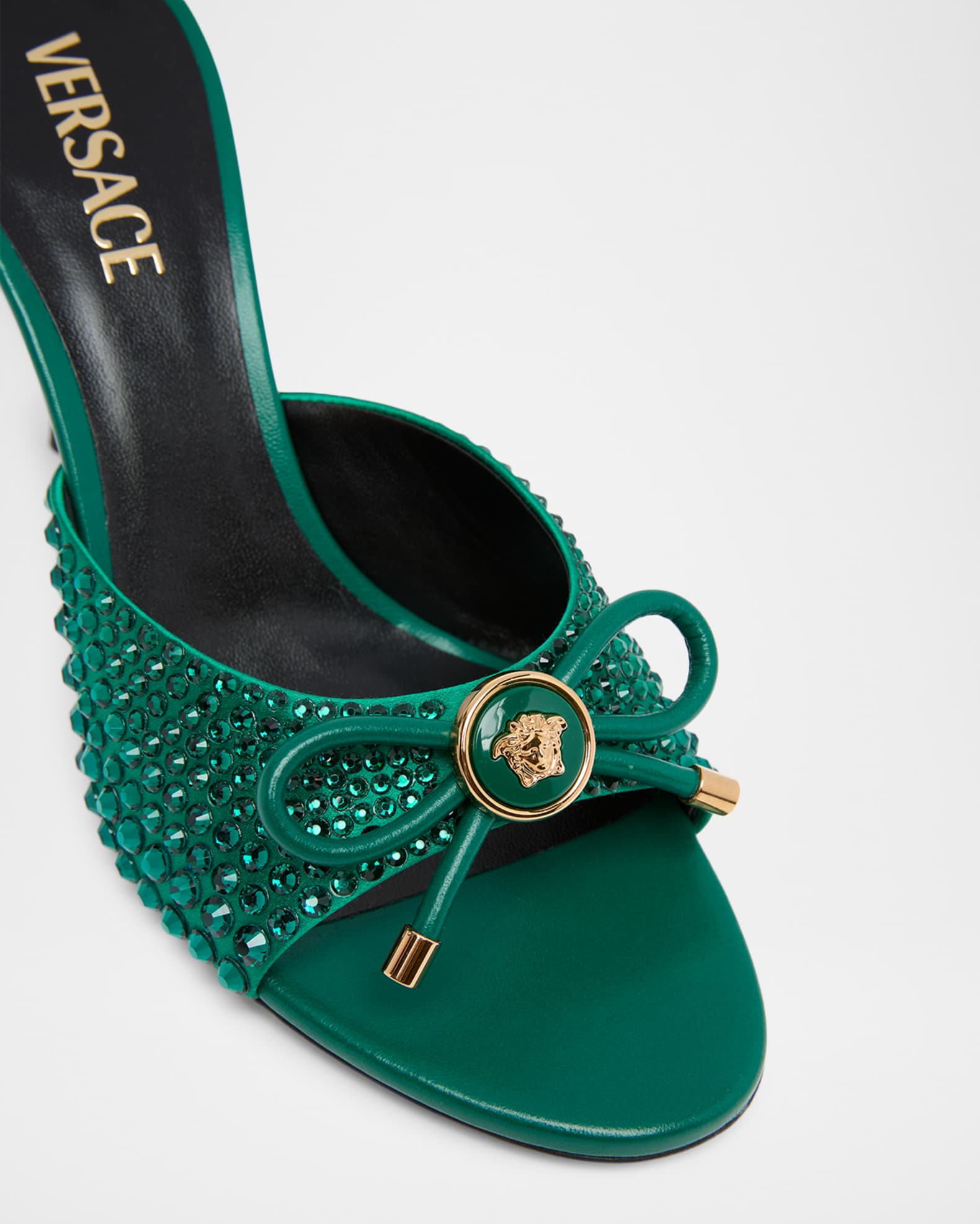 Versace 85mm Opera Bow Embellished Leather Mule Pumps | Neiman Marcus